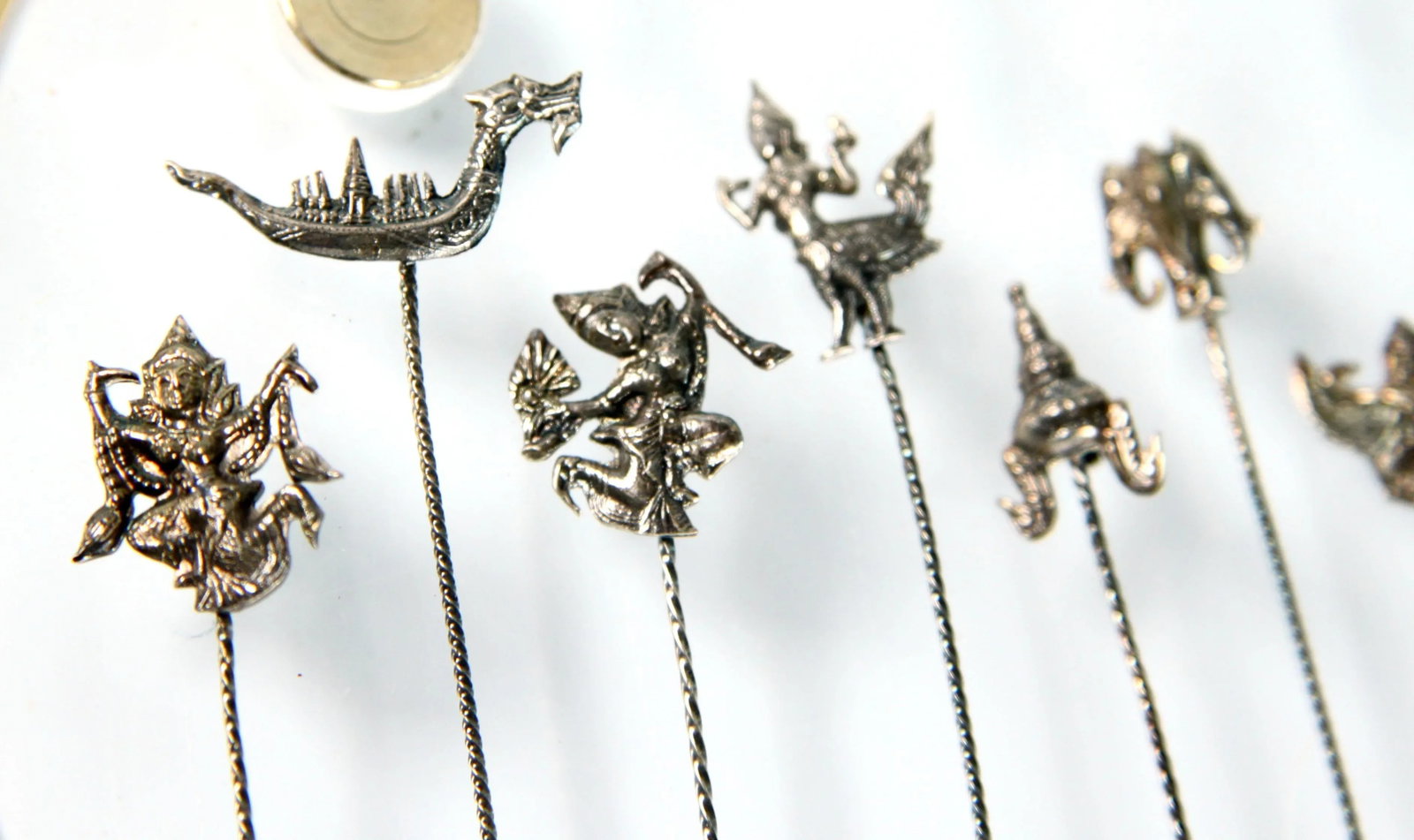 Sterling Silver Thai Buddhist Cocktail Forks / Hors d'Oeuvre Picks - Set of 8 - 7