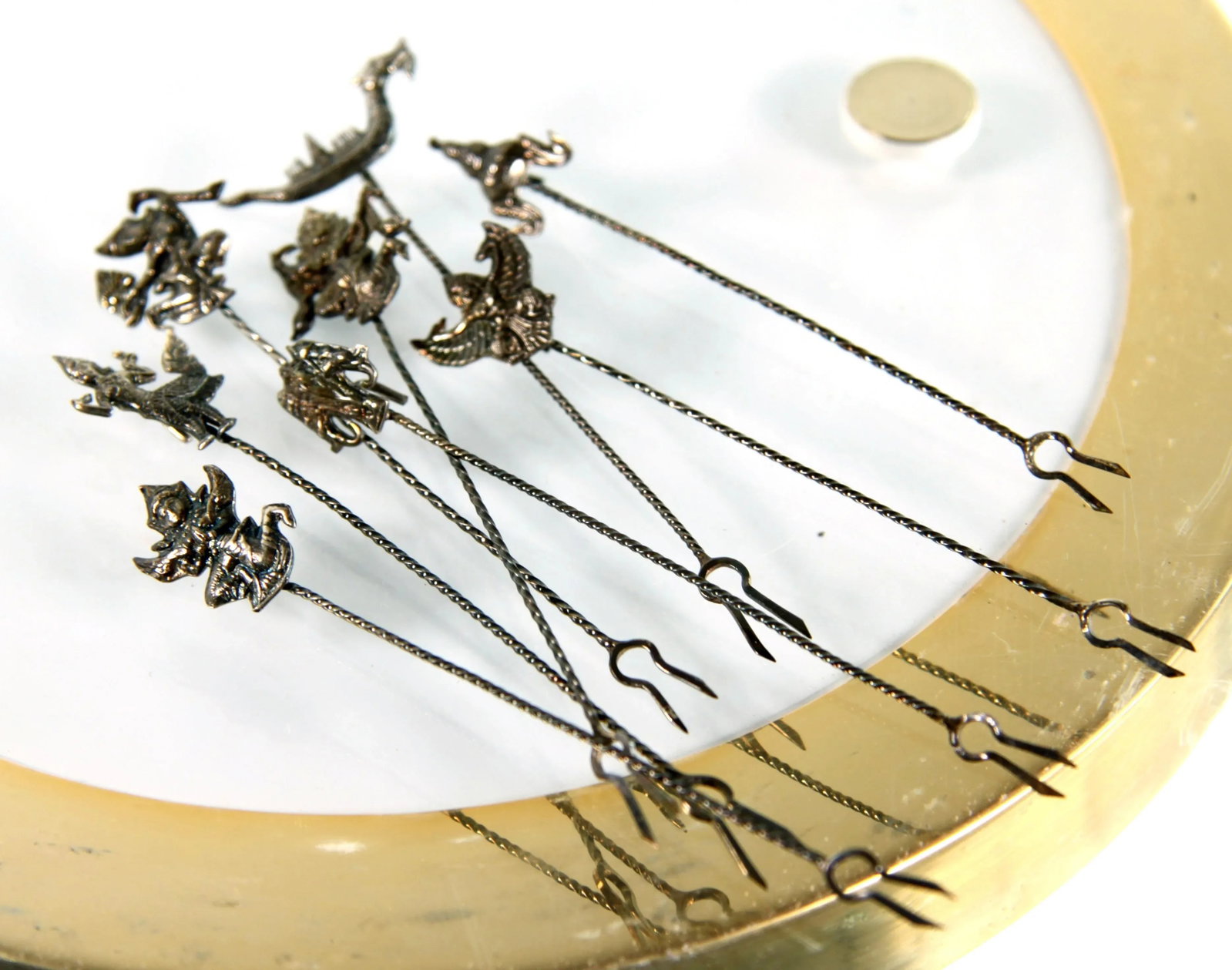 Sterling Silver Thai Buddhist Cocktail Forks / Hors d'Oeuvre Picks - Set of 8 - 9
