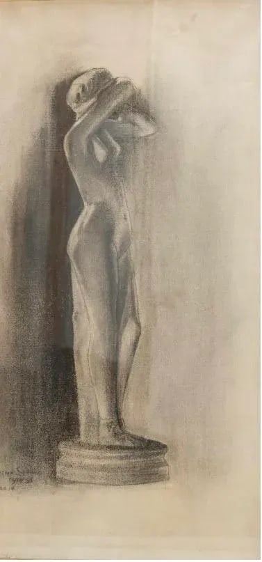 Alvena Sejda Seckar 1930 Charcoal Sketch of Nude Statue - 5