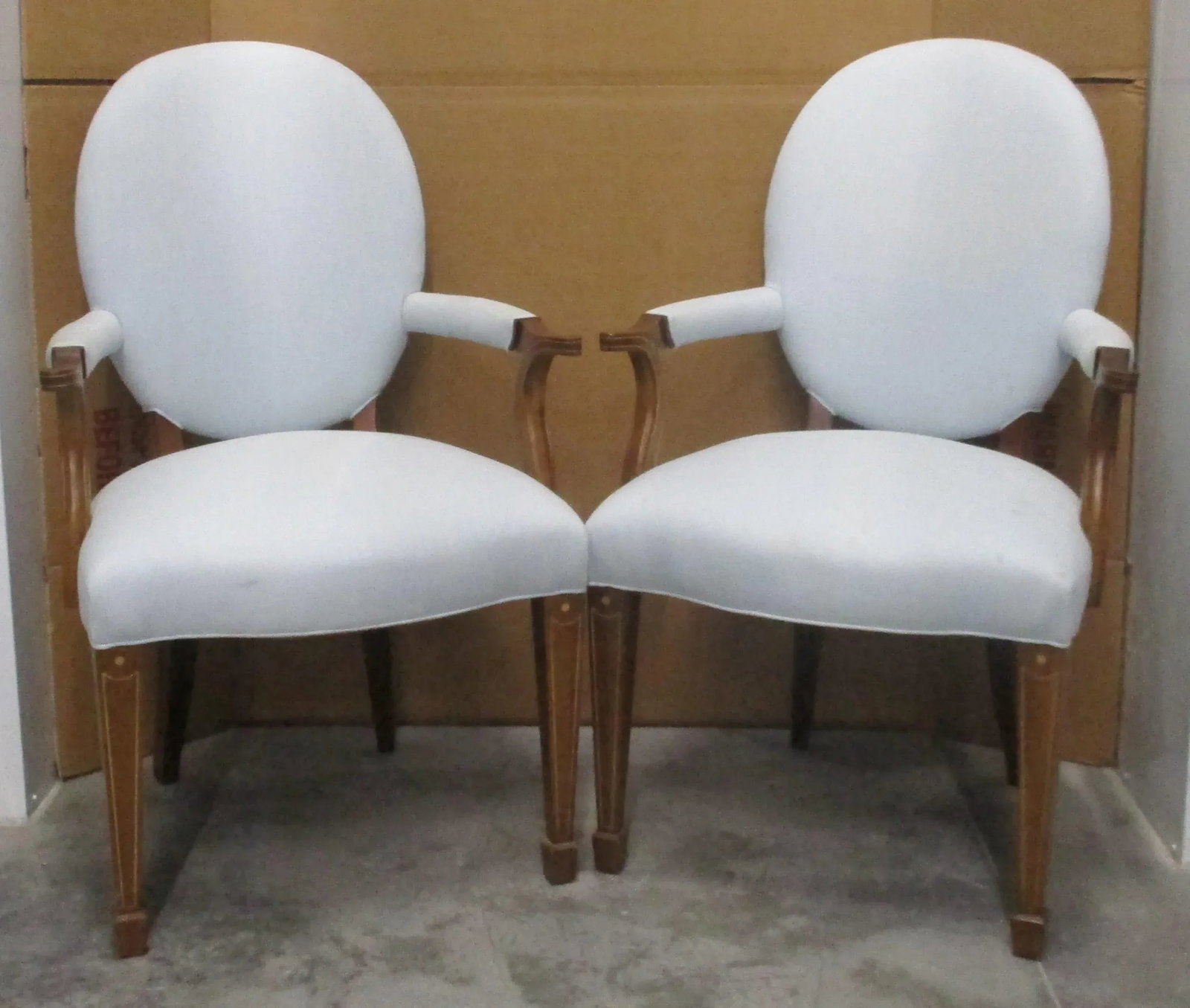 Hickory Chair Company Inlaid Mahogany and Upholstered Open Louis XVI Armchairs - a Pair - 3