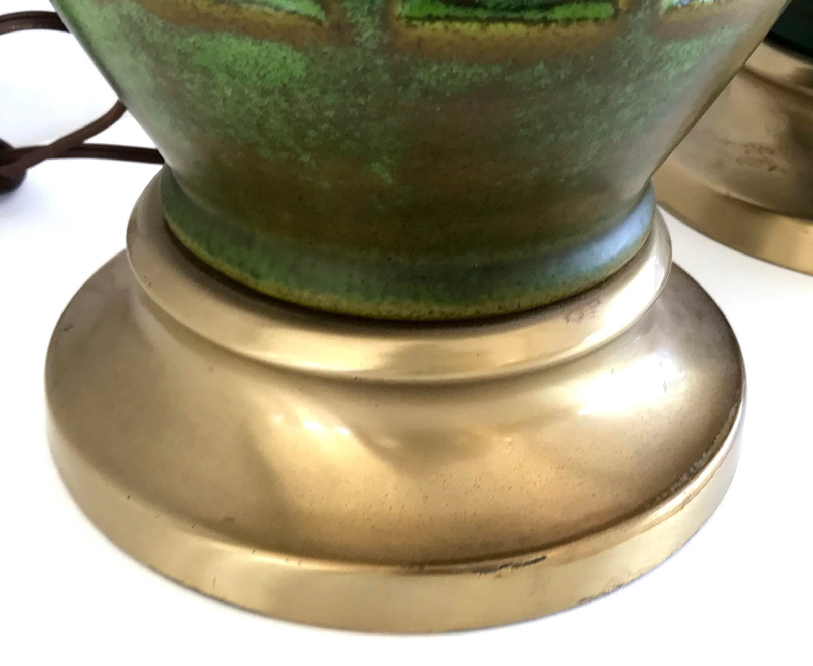 Mid Century Modern Green & Amber Ceramic Table Lamps - a Pair - 7