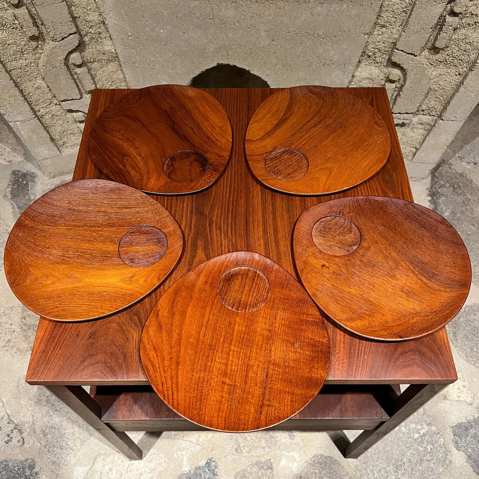 1960s Teakwood Snack Plates Lunning Inc Denmark- Set of 5 - 12
