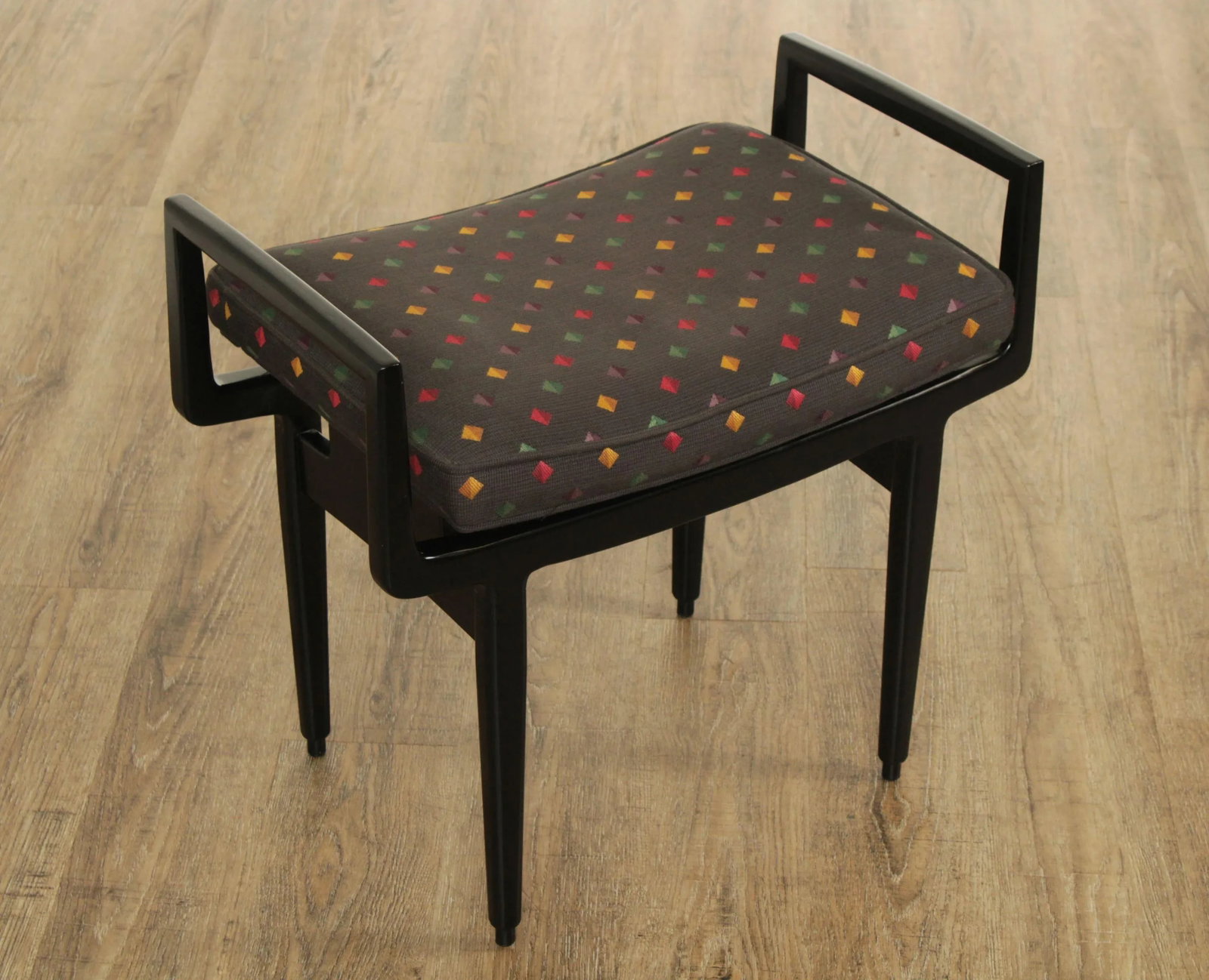 Baker Furniture Mid Century Modern Style Black Lacquered Foot Stool - 2