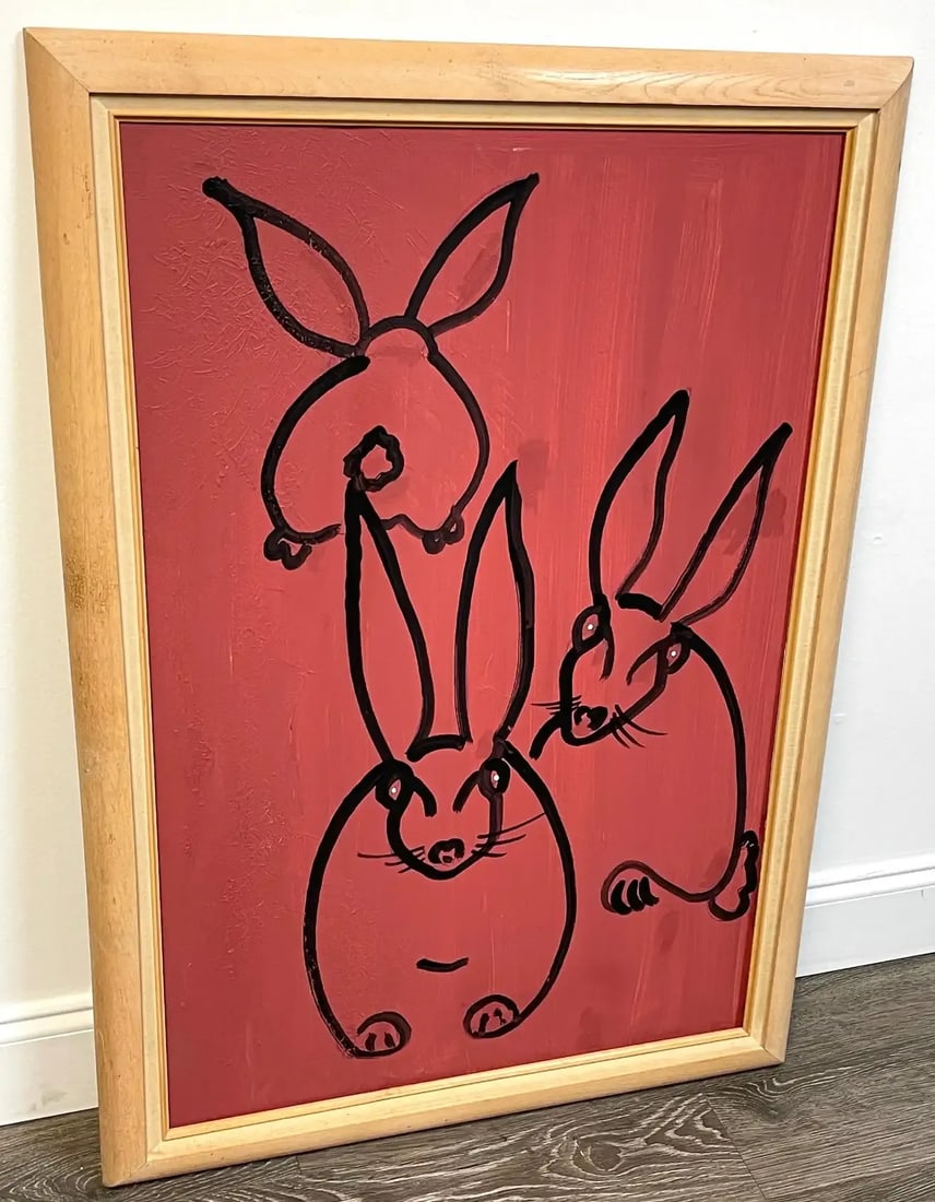 Late 20th Century Modern Portrait of Three Rabbits - 4