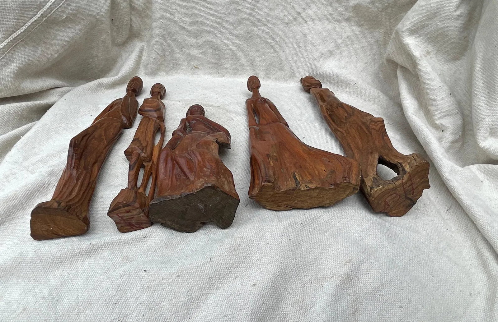 Hand Carved Set of Wood Figures - 7