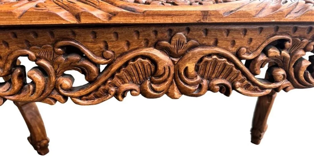 Spanish Baroque Style Heavily Carved Desk and Chair Set With Marble Inserts - Circa 1990 - 10