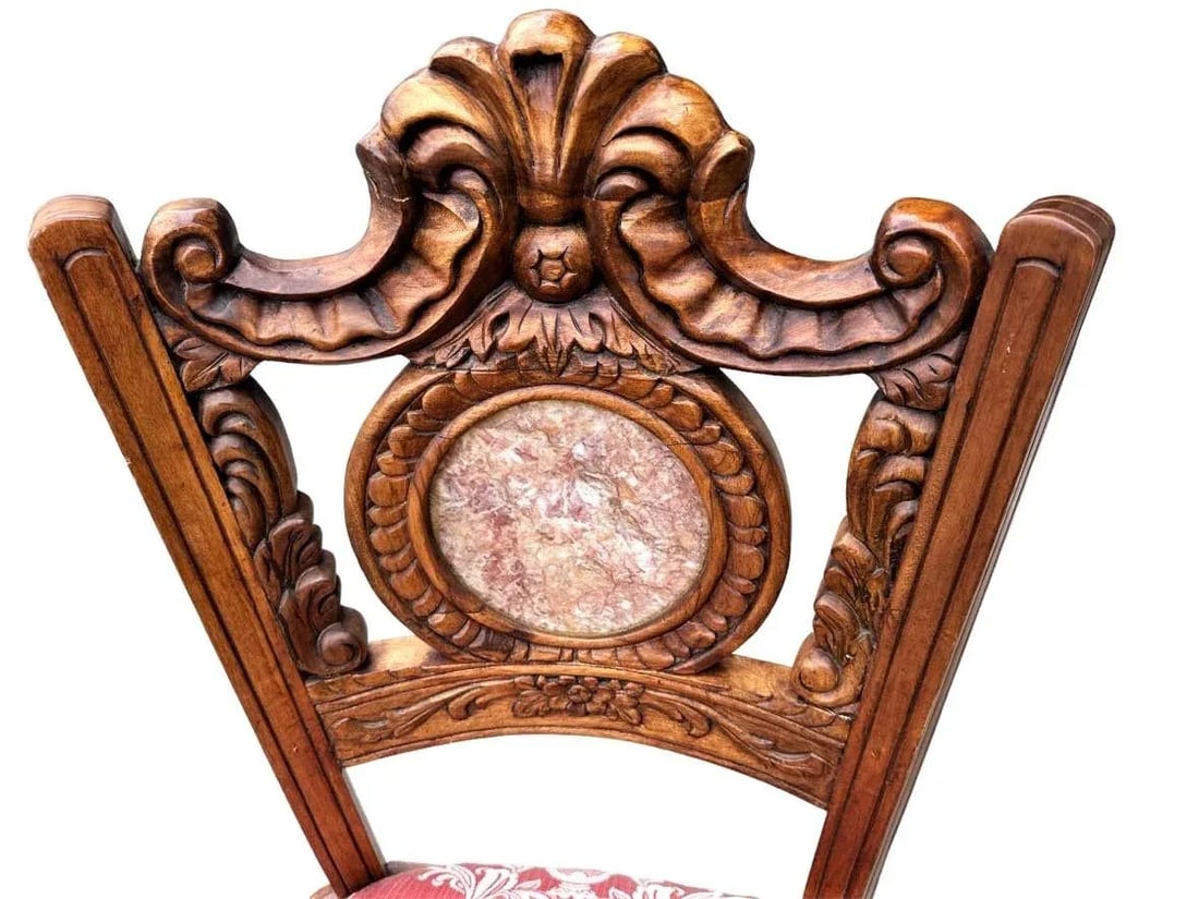 Spanish Baroque Style Heavily Carved Desk and Chair Set With Marble Inserts - Circa 1990 - 5