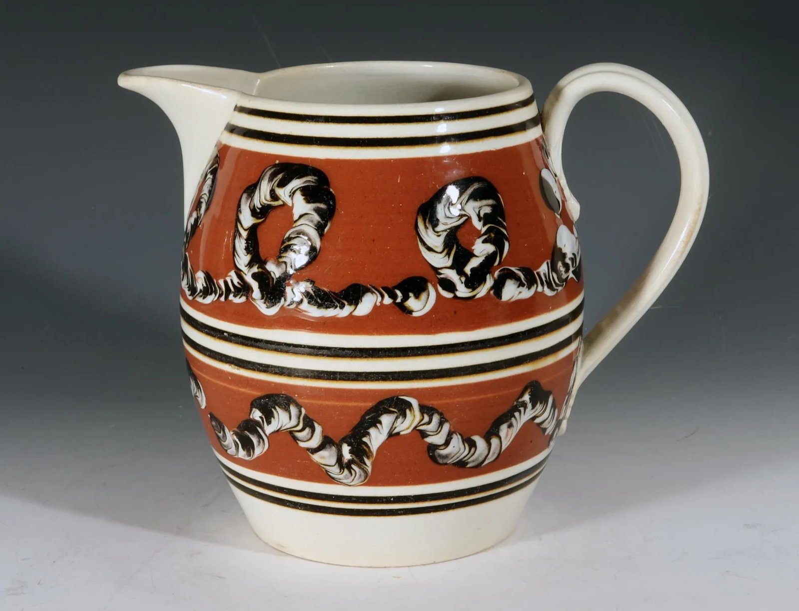 Mocha Pottery Jug With Earthworm Designs - 10