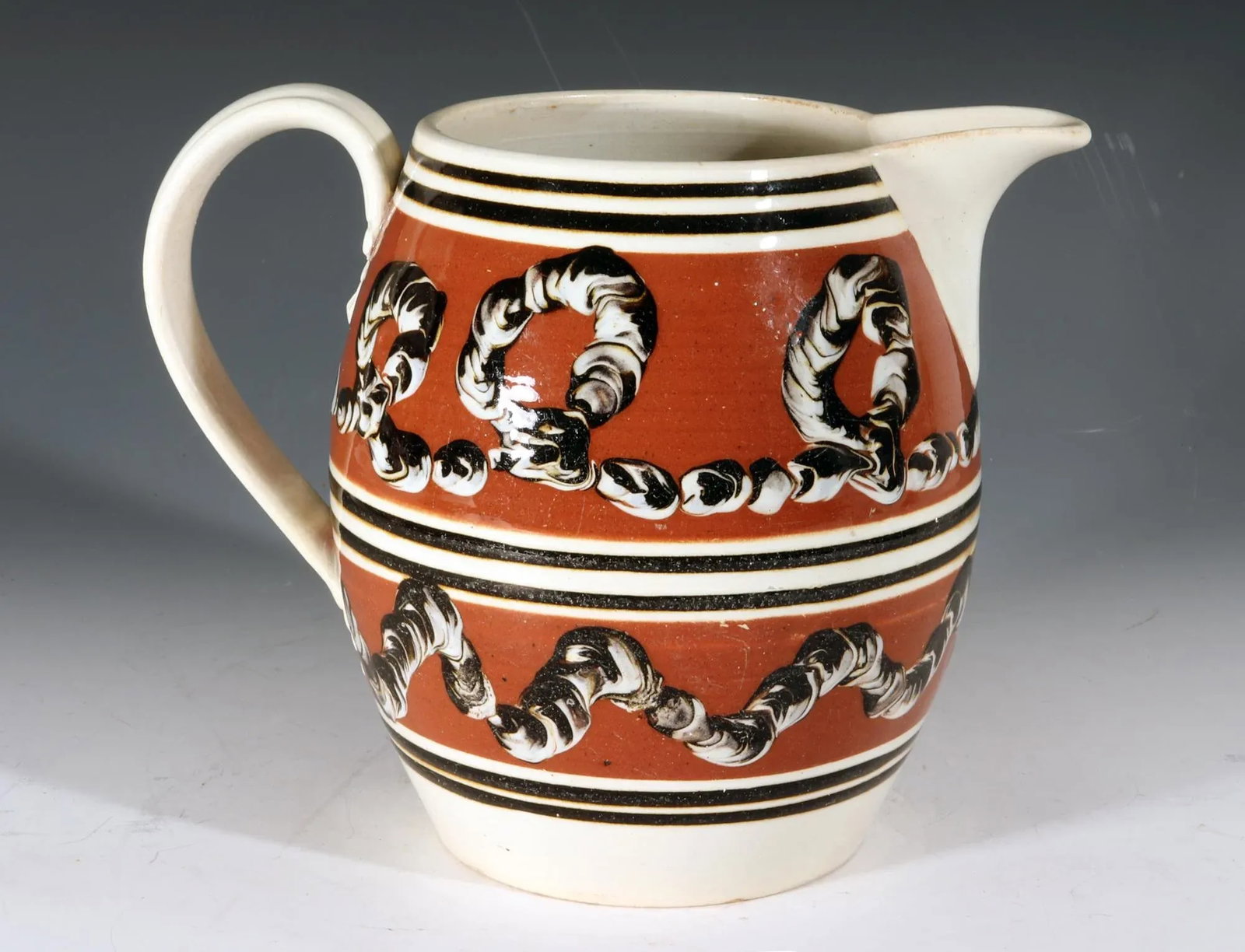 Mocha Pottery Jug With Earthworm Designs - 3