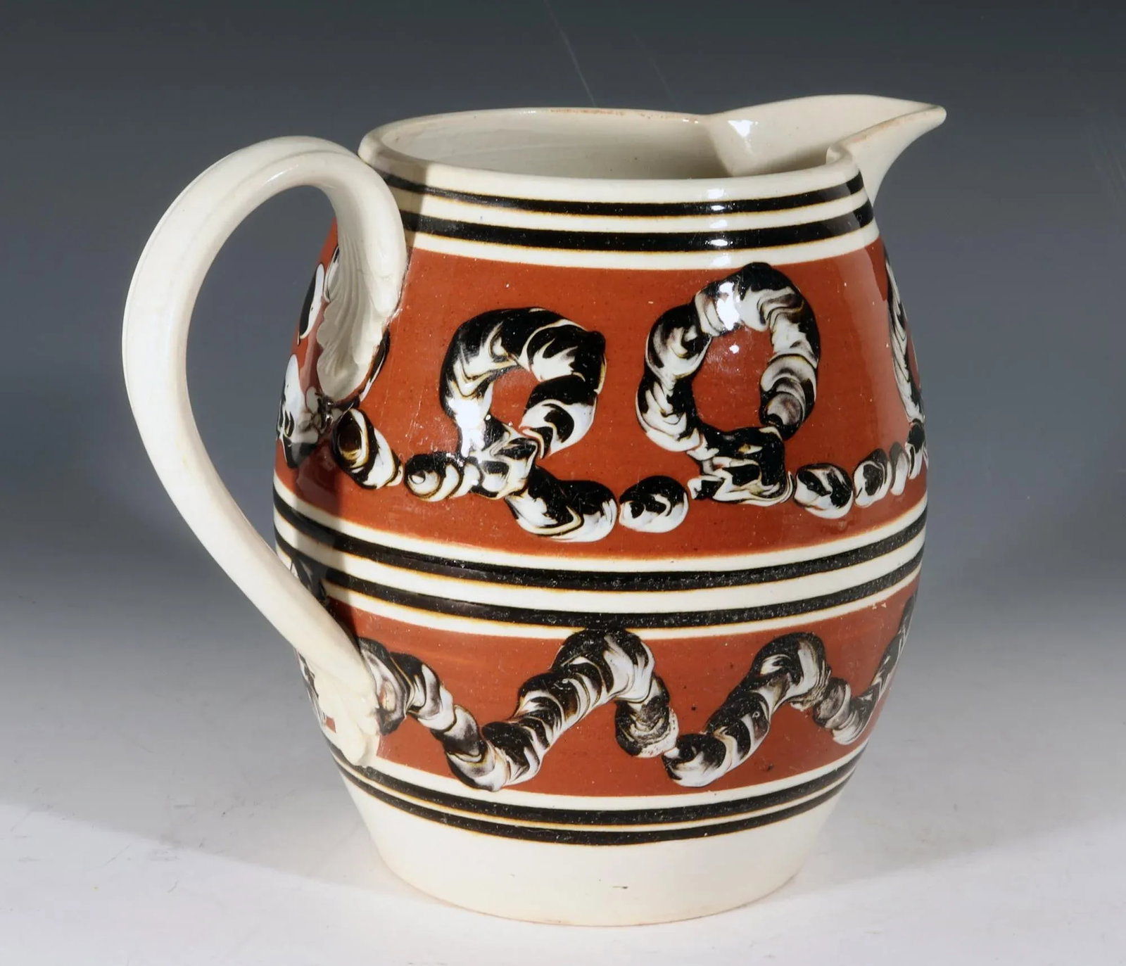 Mocha Pottery Jug With Earthworm Designs - 6