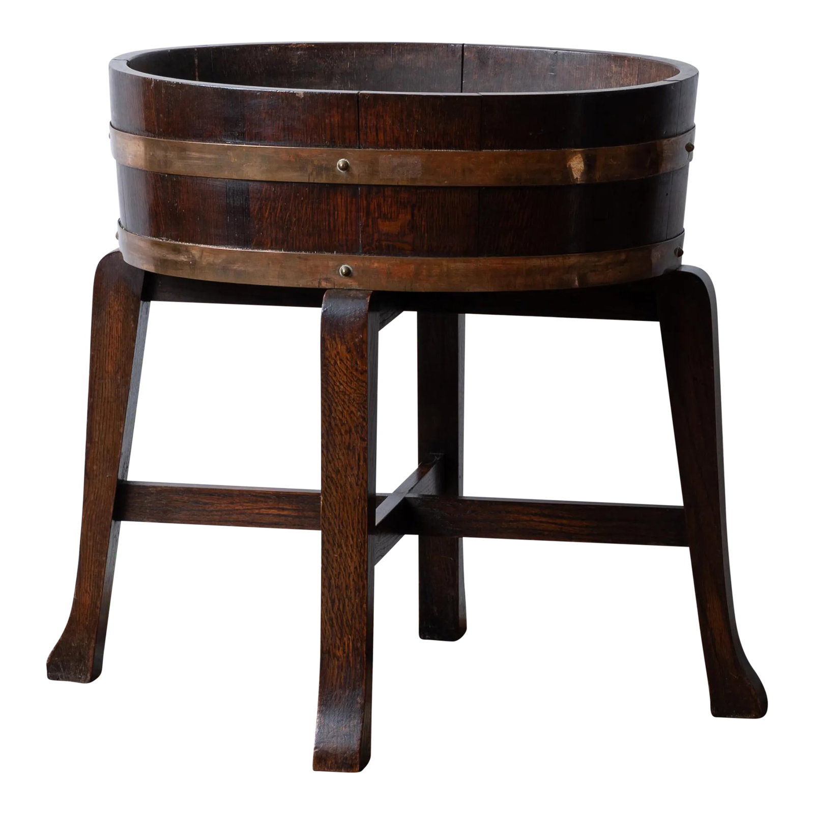 r.a. Lister Wine Cooler, 1920s: An R.A. Lister coopered oak wine cooler or jardiniere, English, 1920s. 27 1/2 inches wide by 22 1/2 inches deep by 24 inches tall Condition: Alterations: Original Condition Unaltered Imperfections: So