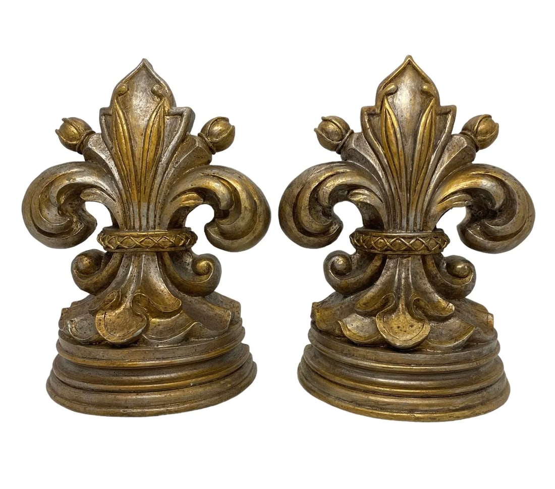 Late 20th Century Fleur De Lis Bookends With Antique Gold Finish - a Pair - 13