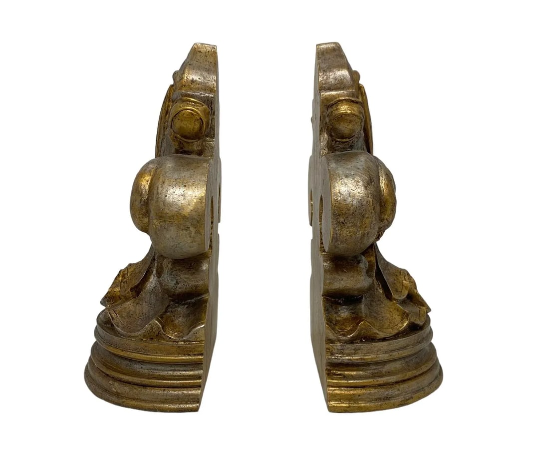Late 20th Century Fleur De Lis Bookends With Antique Gold Finish - a Pair - 2