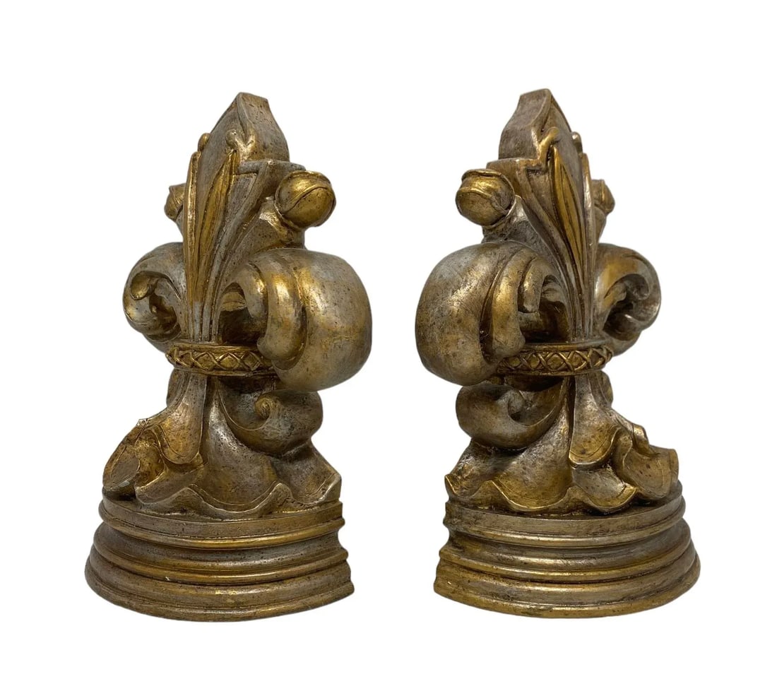 Late 20th Century Fleur De Lis Bookends With Antique Gold Finish - a Pair - 3