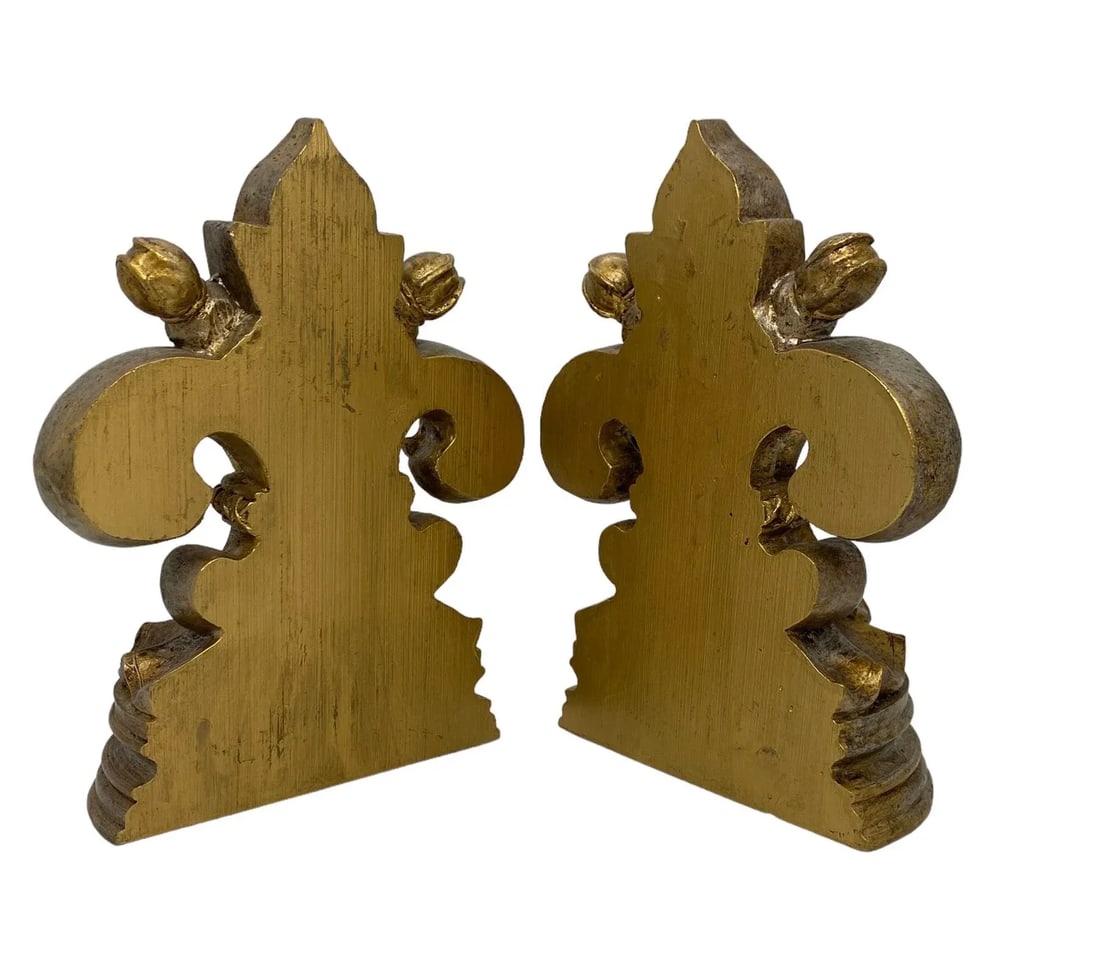 Late 20th Century Fleur De Lis Bookends With Antique Gold Finish - a Pair - 4