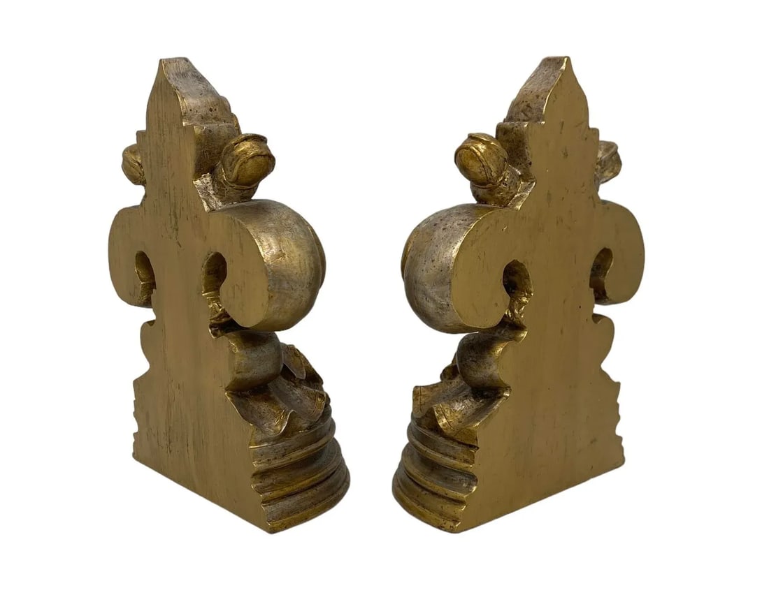 Late 20th Century Fleur De Lis Bookends With Antique Gold Finish - a Pair - 5