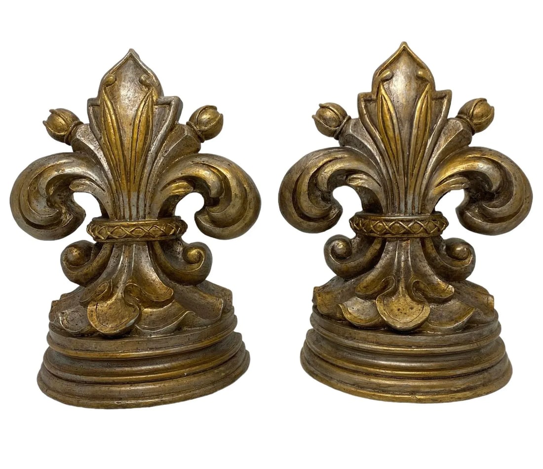 Late 20th Century Fleur De Lis Bookends With Antique Gold Finish - a Pair - 7