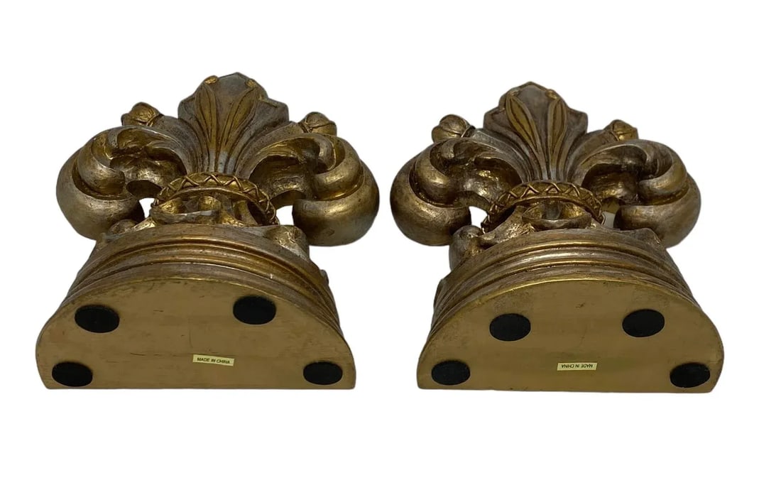 Late 20th Century Fleur De Lis Bookends With Antique Gold Finish - a Pair - 9