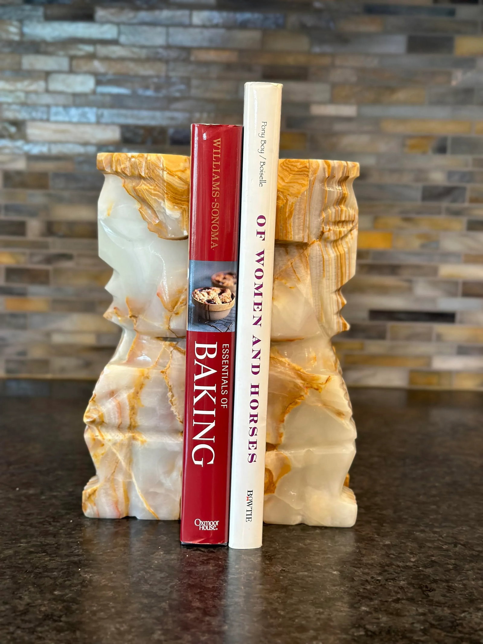 Carved Onyx Stone Book Matched Bookends Aztec Decor Large - a Pair - 2