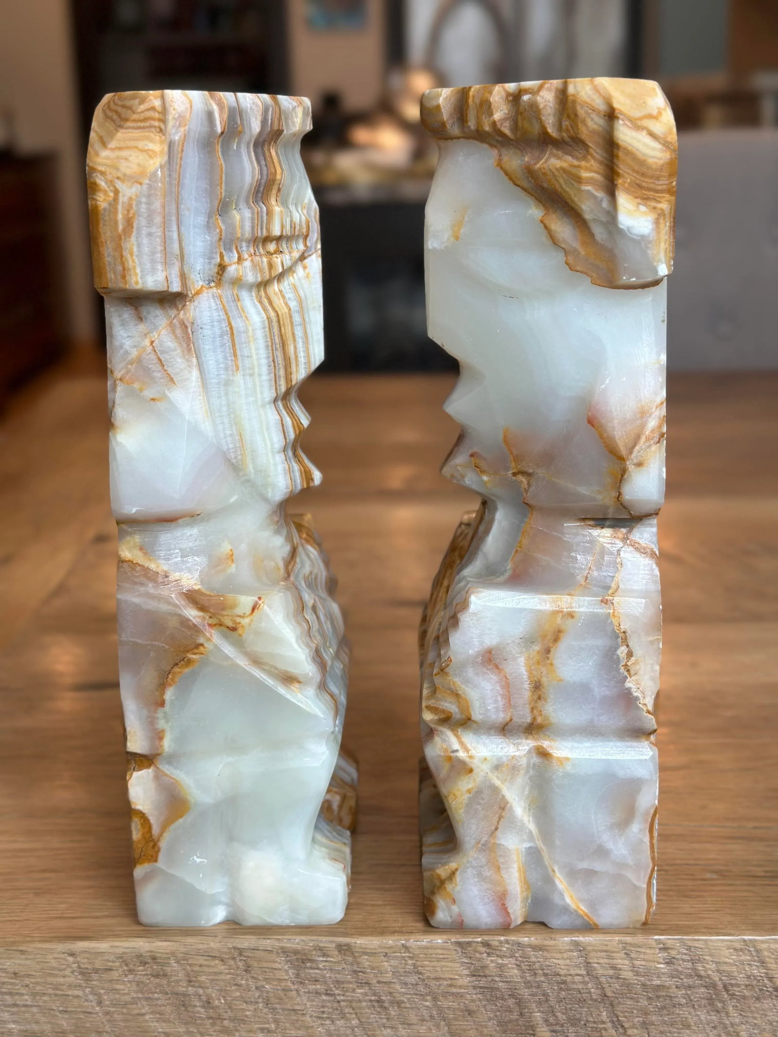 Carved Onyx Stone Book Matched Bookends Aztec Decor Large - a Pair - 3