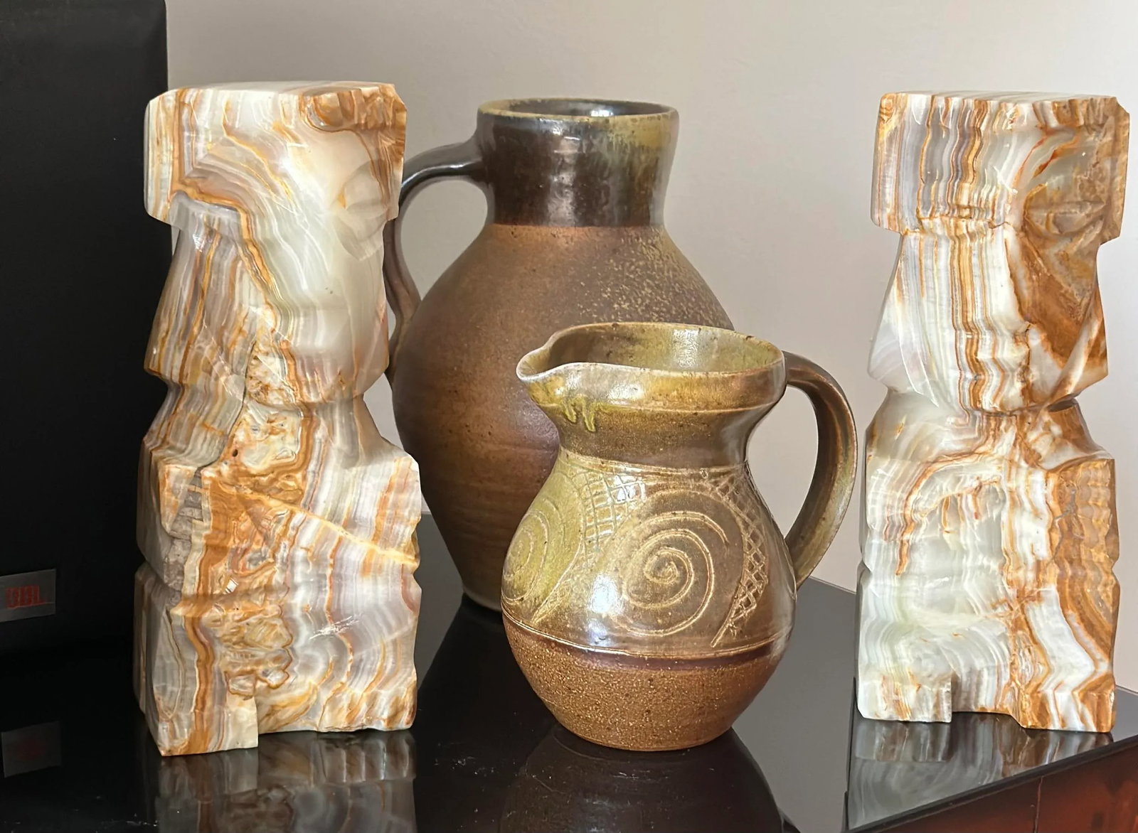 Carved Onyx Stone Book Matched Bookends Aztec Decor Large - a Pair - 5