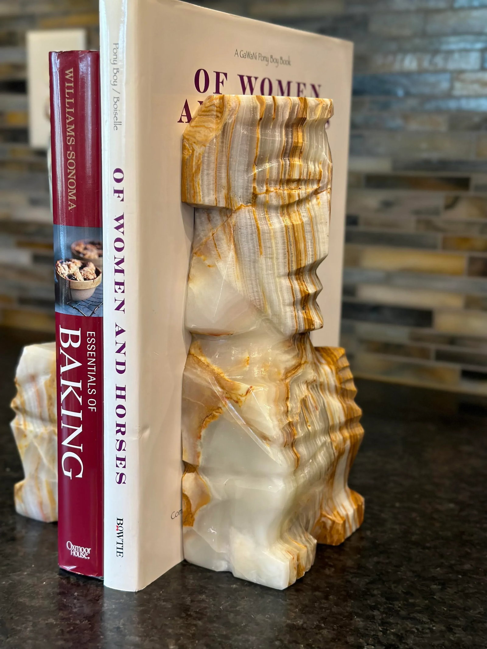 Carved Onyx Stone Book Matched Bookends Aztec Decor Large - a Pair - 7