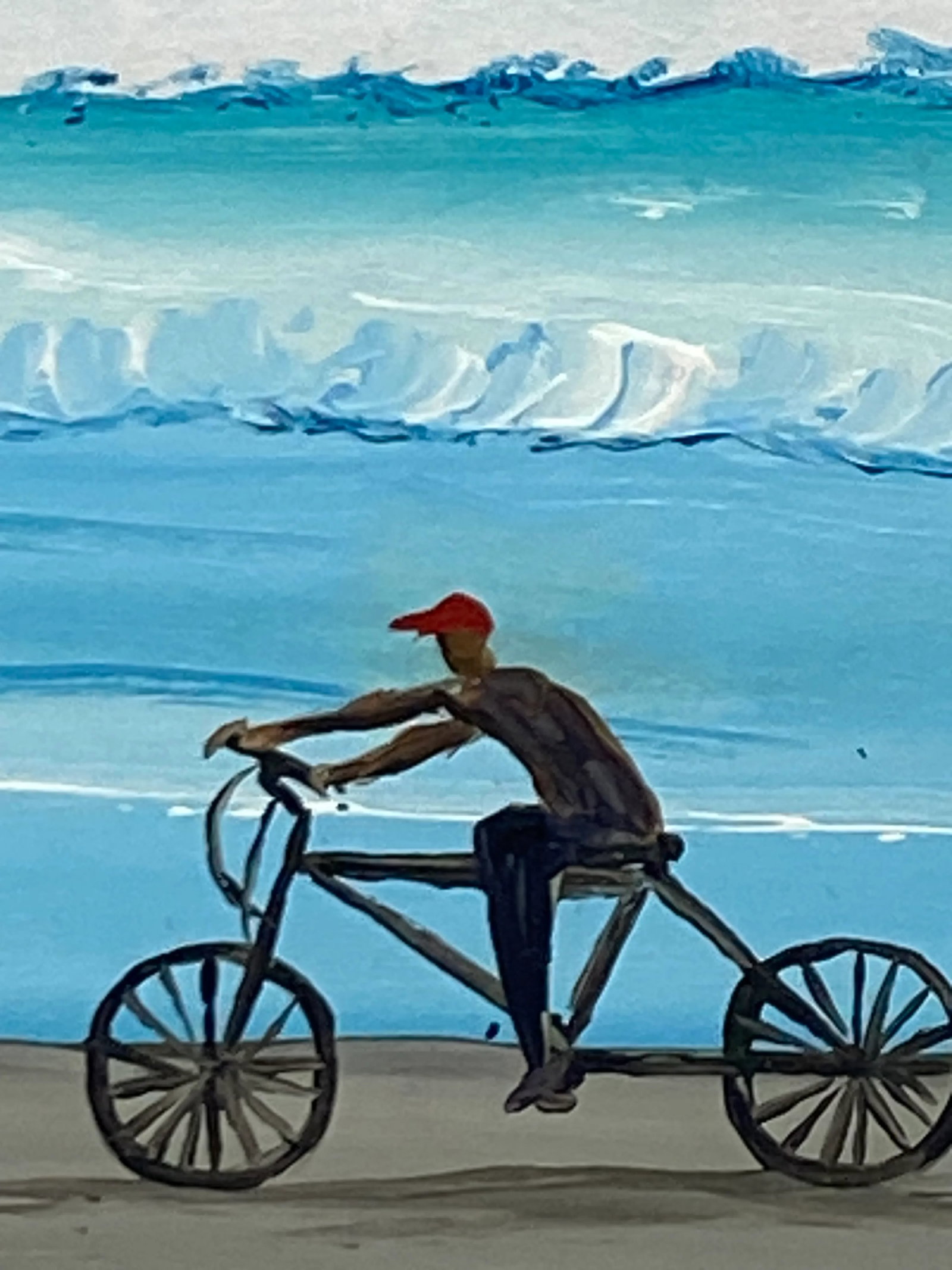 Contemporary Ecuadorian Framed Oil on Board "Biking on the Beach" - Signed by Artist - 4