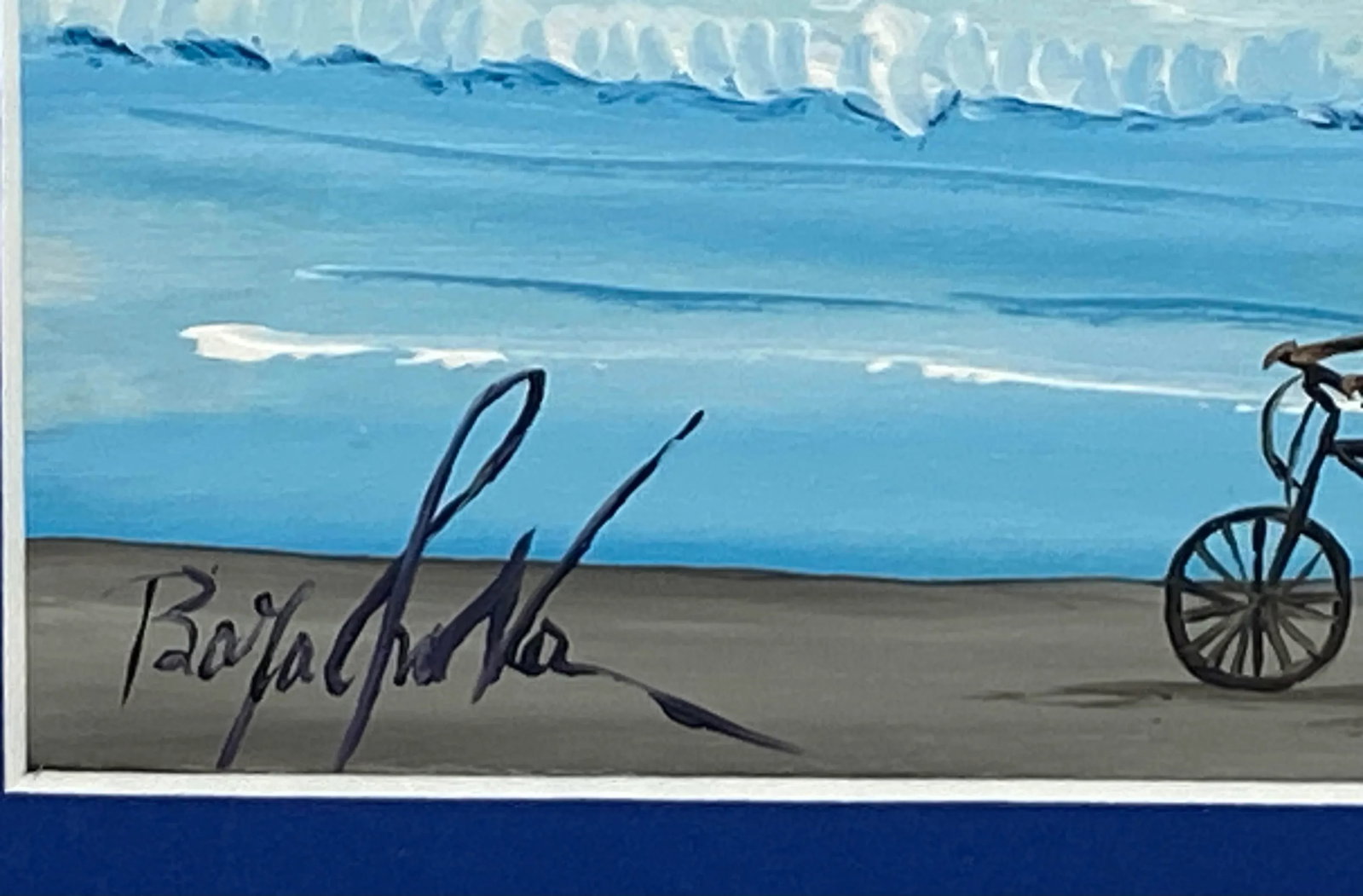Contemporary Ecuadorian Framed Oil on Board "Biking on the Beach" - Signed by Artist - 6