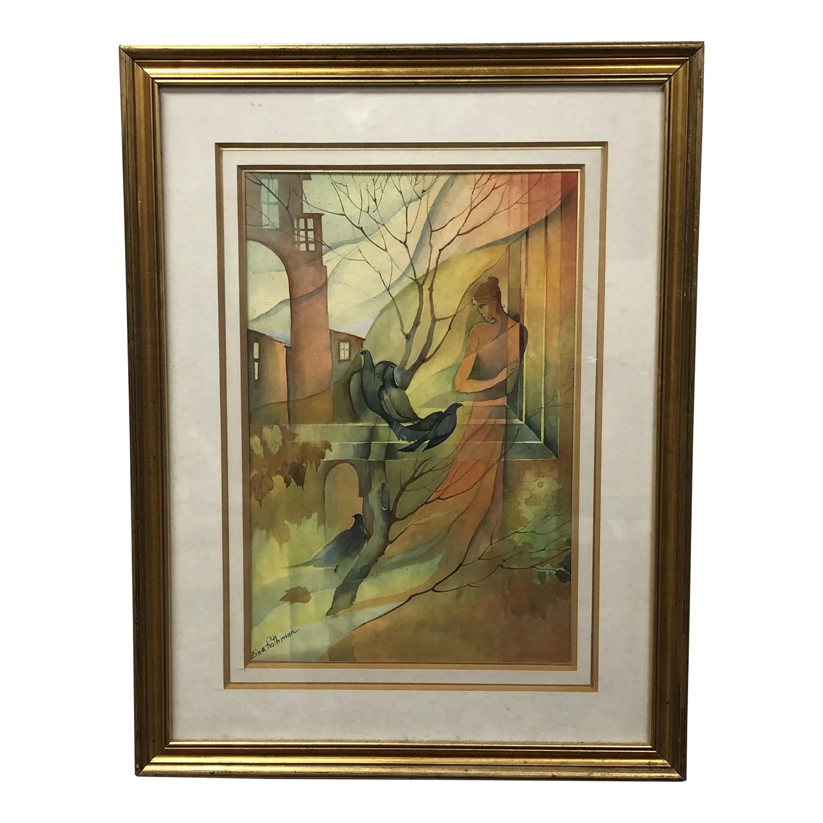 Early 20th Century Woman and the Birds, Original Watercolor, Signed, Framed: Woman and the Birds, Original Watercolor, Signed - 21" x 28" Condition: Alterations: Unknown Imperfections: Some Imperfections Condition Notes: Good Condition. See pictures for more details. Origin: