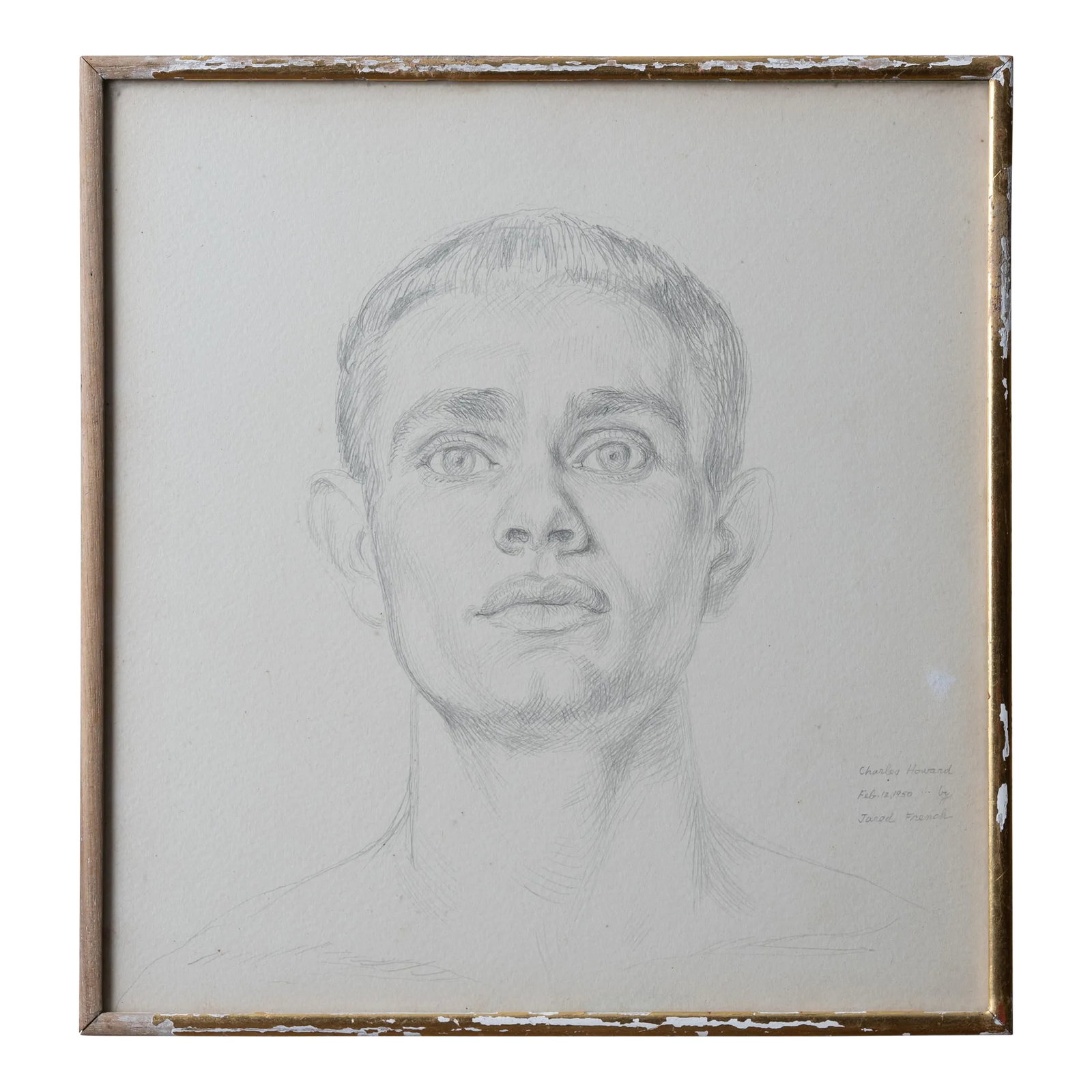 Jared French Portrait Sketch of Chuck Howard: Jared French (American, 1905-1988) Portrait sketch of Chuck Howard pencil on paper signed and titled in margin: Charles Howard Feb. 12, 1950 ... by Jared French Sight: 9 1/4 by 9 3/4 inches frame: 9