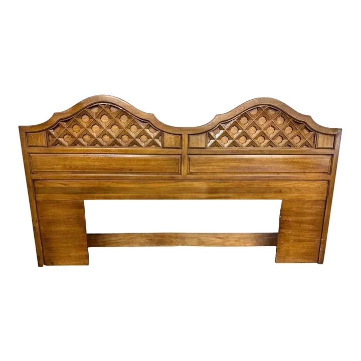 King Size Thomasville Spanish Revival Pecan Wood Headboard Made in 1964 (1 of 5)