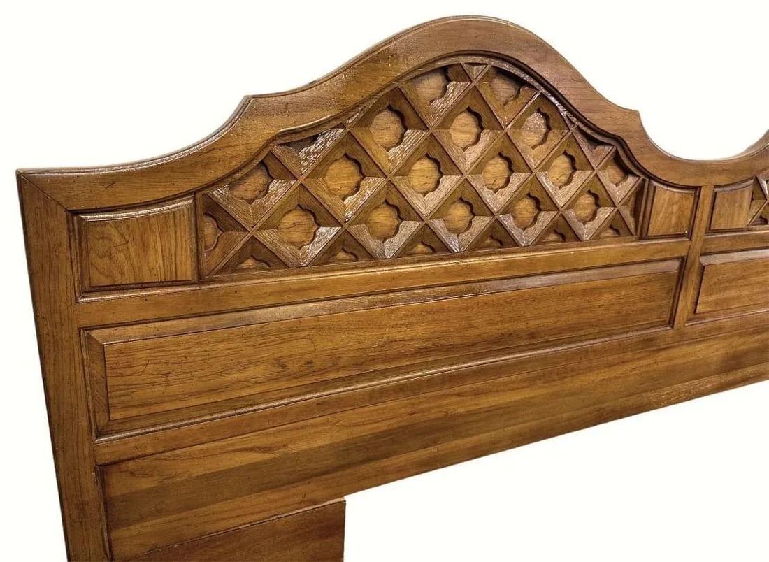 King Size Thomasville Spanish Revival Pecan Wood Headboard Made in 1964 - 2