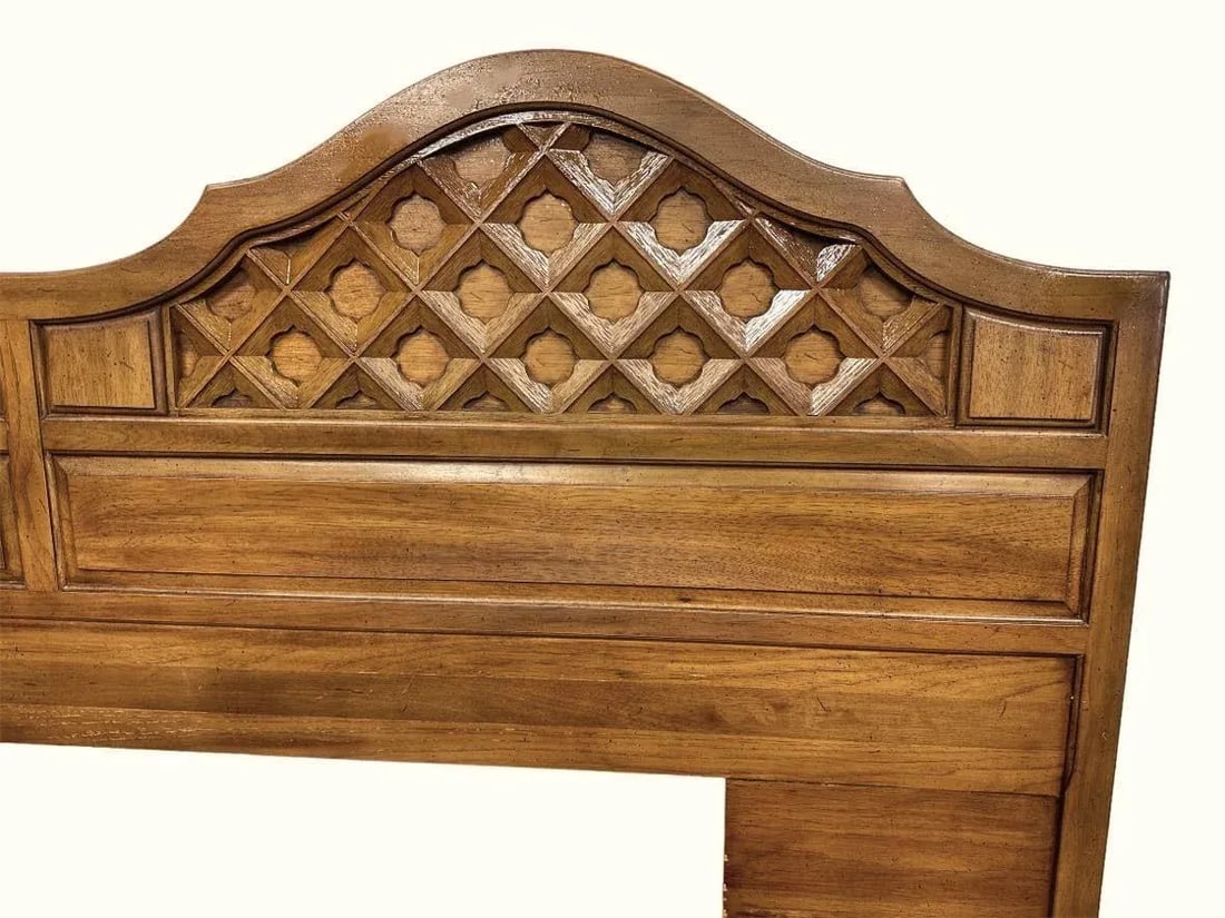 King Size Thomasville Spanish Revival Pecan Wood Headboard Made in 1964 - 3
