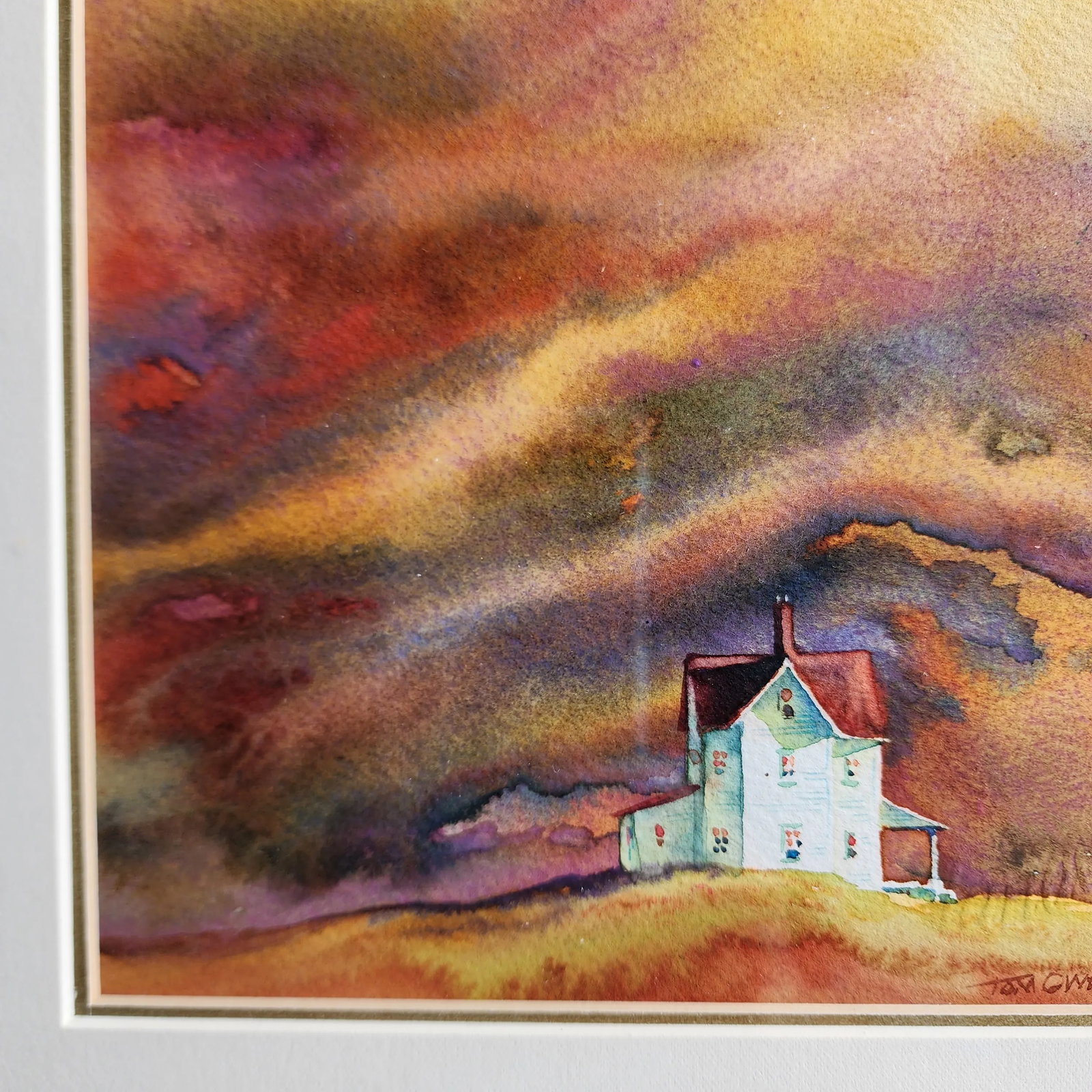 "Prairie Sunset" Framed Original Watercolor Painting by Tom Owens - 4