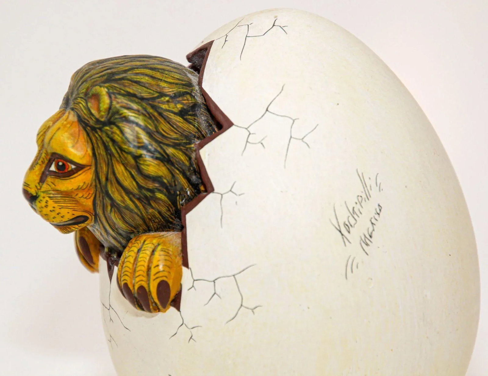 Ceramic Art Sculpture Lion in Egg Hatching Mexico - 11