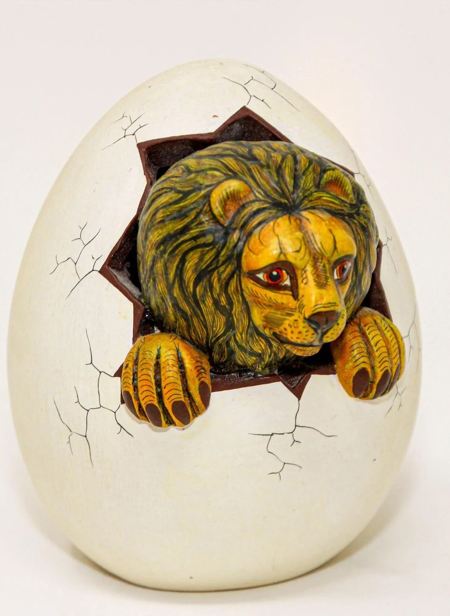 Ceramic Art Sculpture Lion in Egg Hatching Mexico - 13