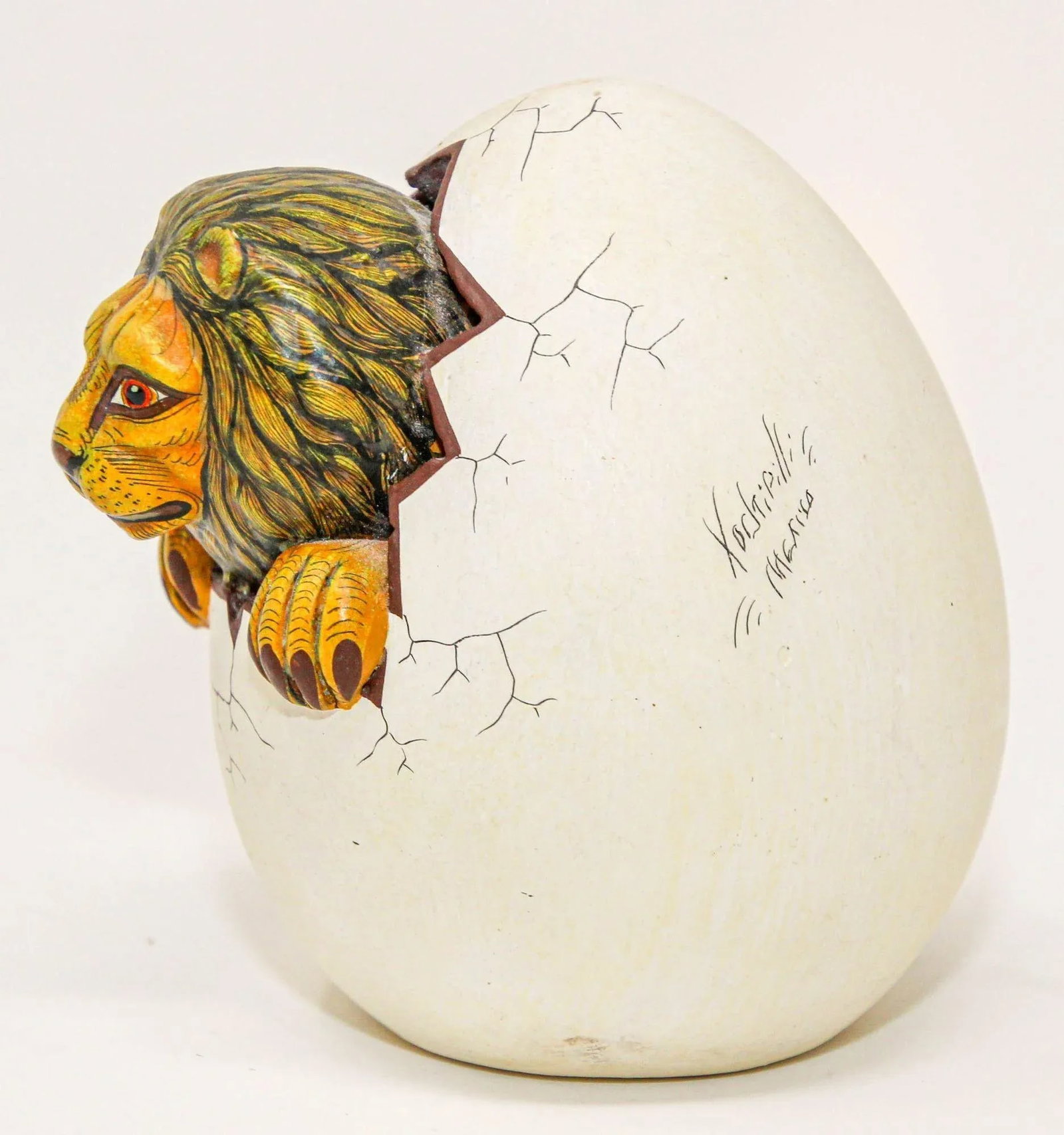 Ceramic Art Sculpture Lion in Egg Hatching Mexico - 2