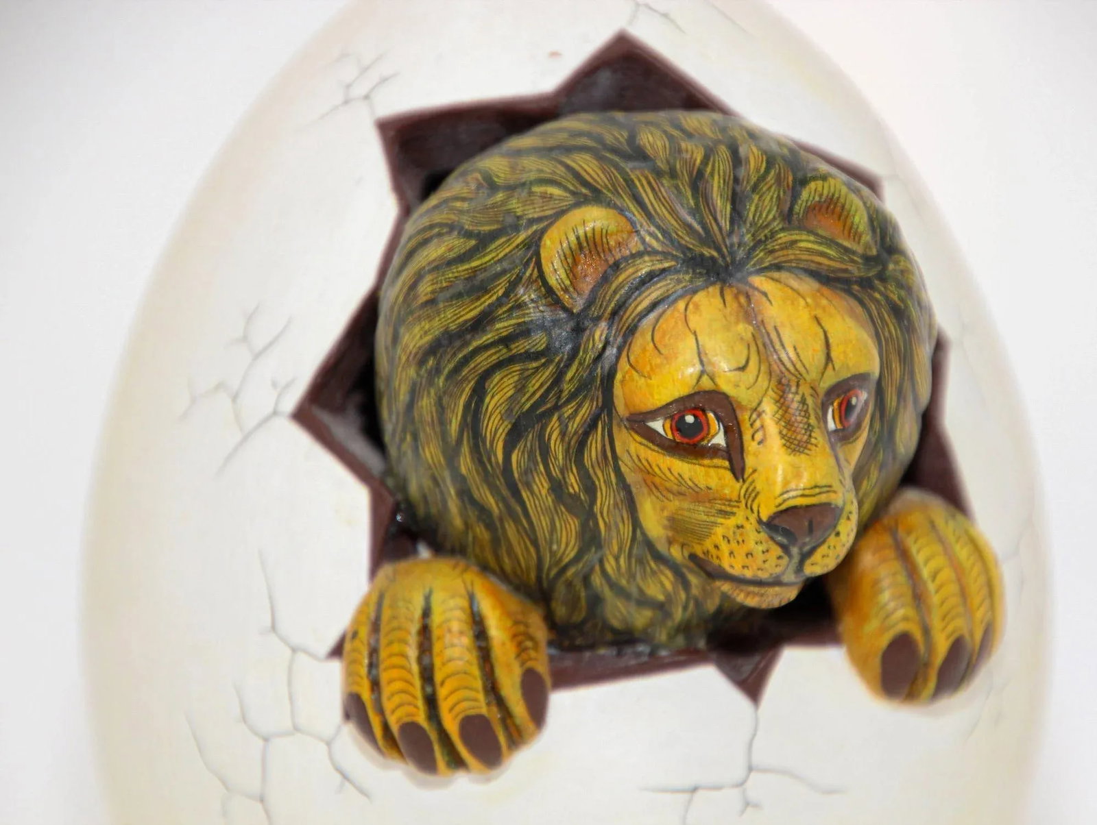 Ceramic Art Sculpture Lion in Egg Hatching Mexico - 3