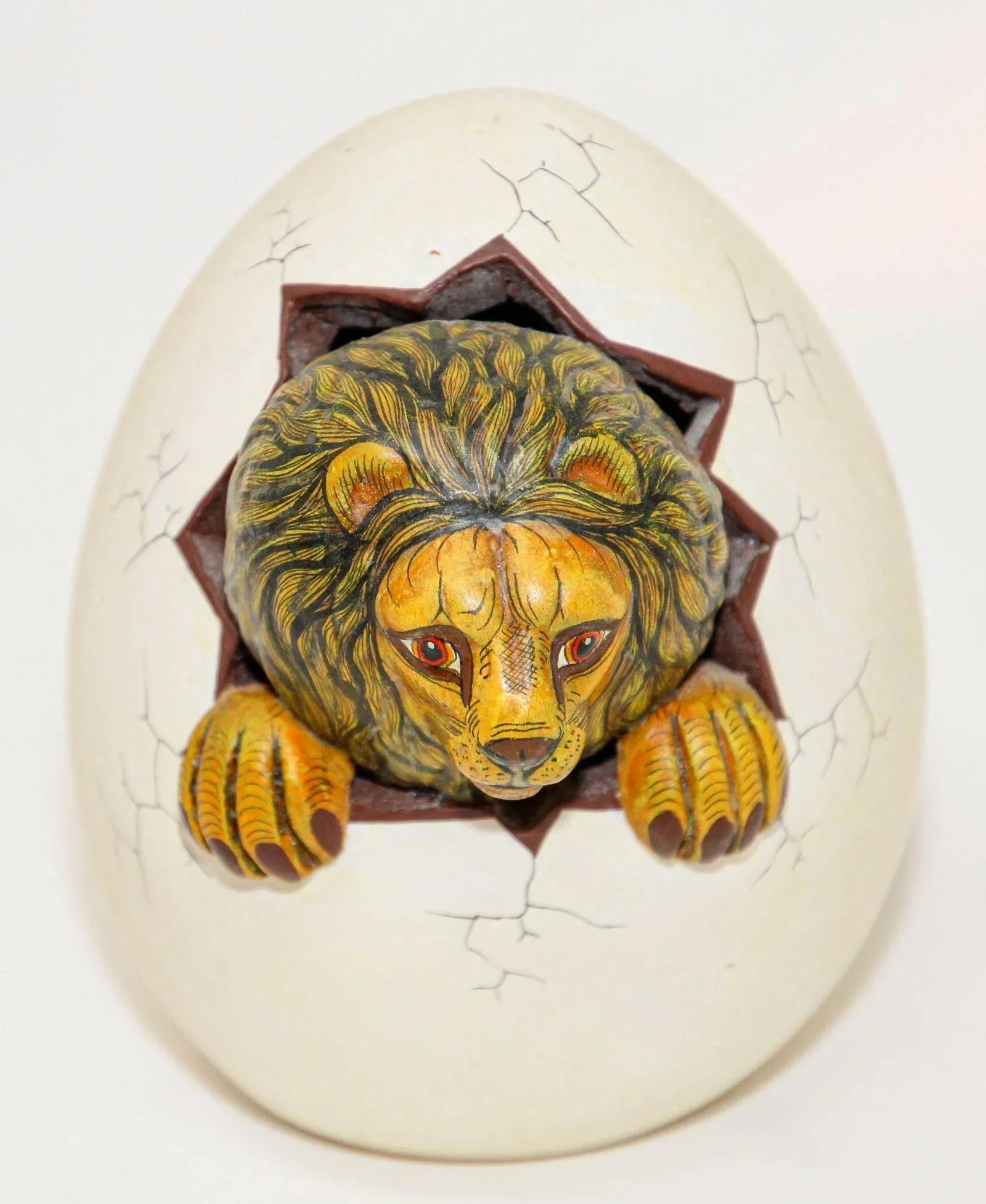 Ceramic Art Sculpture Lion in Egg Hatching Mexico - 4