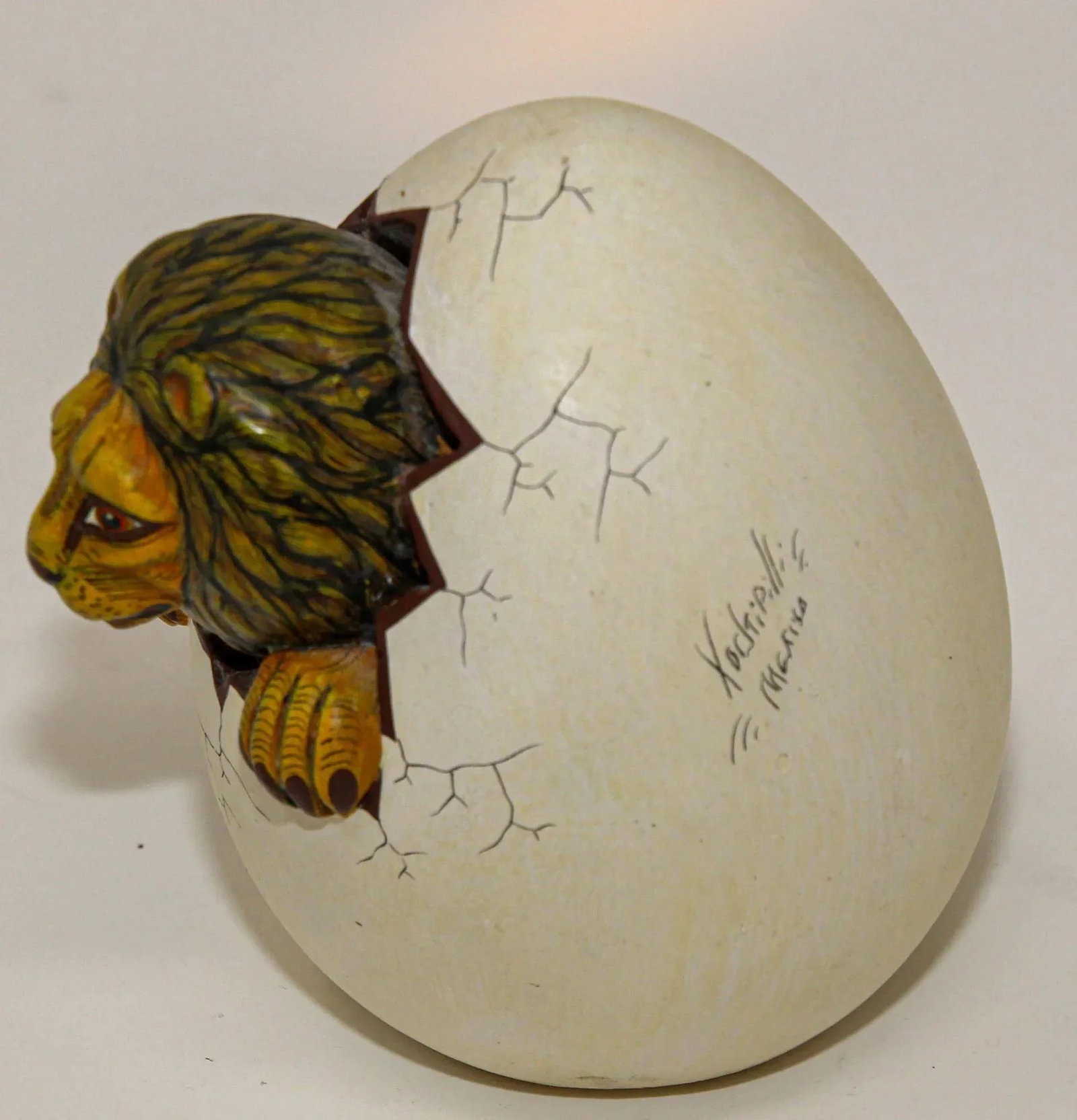 Ceramic Art Sculpture Lion in Egg Hatching Mexico - 8