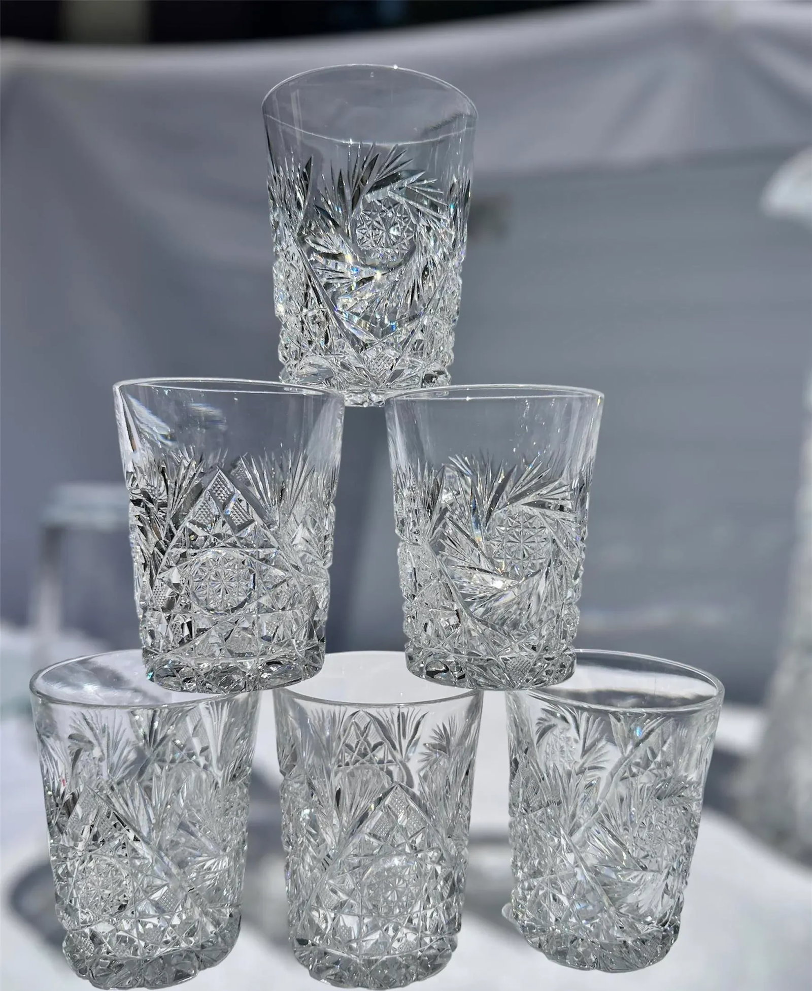 Antique Crystal Champagne Pitcher With Tumblers Set of 7 American Brilliant Period Late 1800's - 11