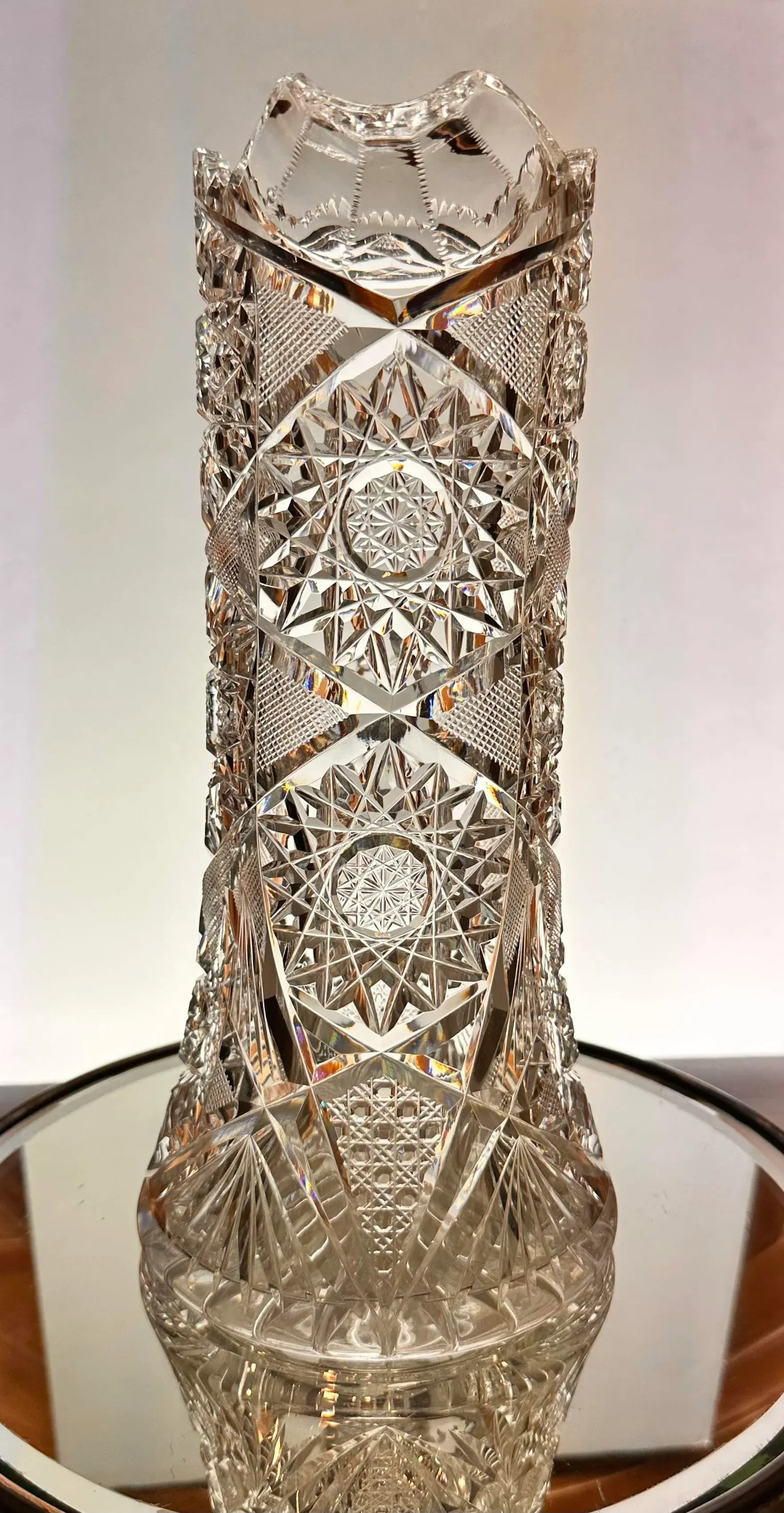 Antique Crystal Champagne Pitcher With Tumblers Set of 7 American Brilliant Period Late 1800's - 4