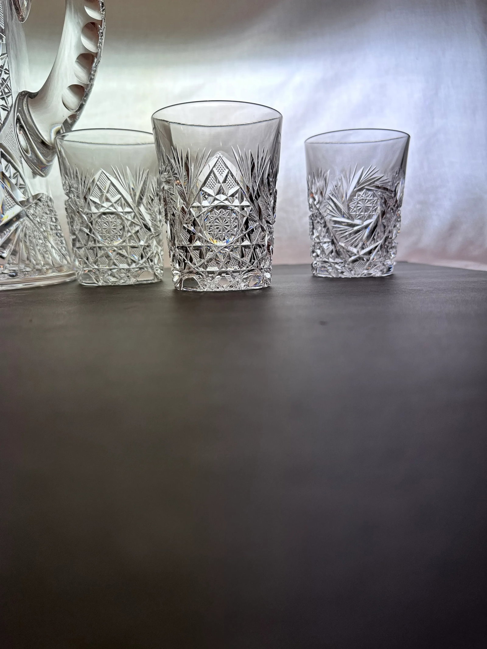 Antique Crystal Champagne Pitcher With Tumblers Set of 7 American Brilliant Period Late 1800's - 8