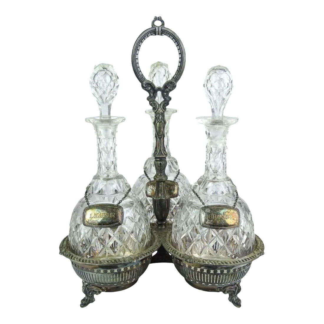 Antique English Silver Three Section Silverplate Decanter Holder or Tantalus With Lateraling Liquor (1 of 9)