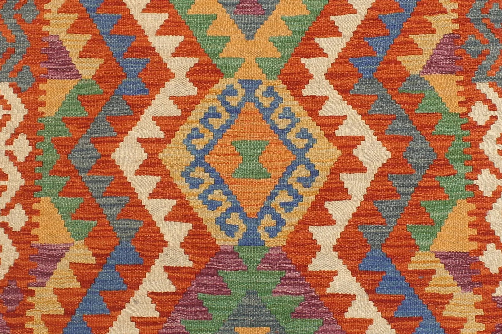 Tribal Kilim Rust Blue Hand Woven Rug - 2'6" X 9'6" - 4