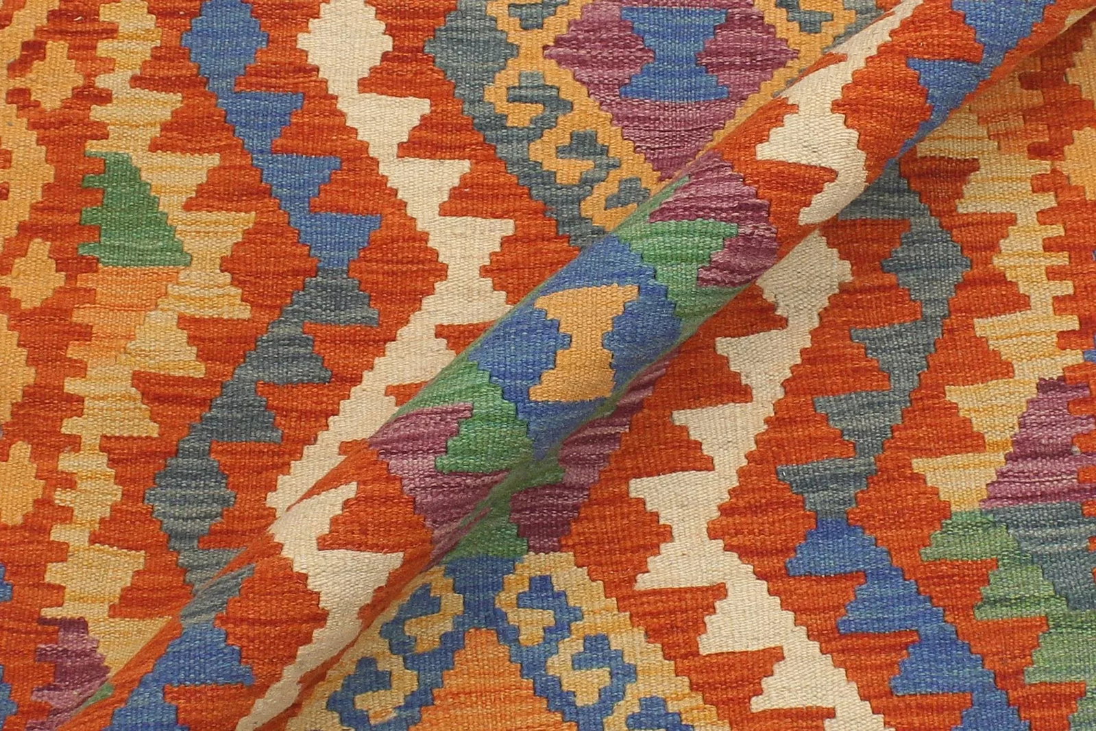 Tribal Kilim Rust Blue Hand Woven Rug - 2'6" X 9'6" - 5