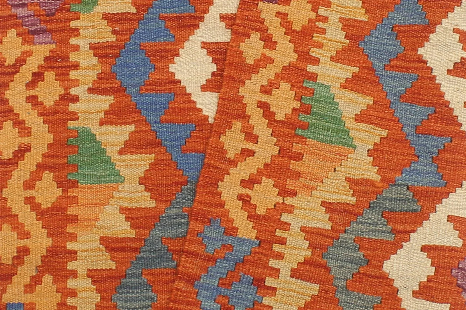 Tribal Kilim Rust Blue Hand Woven Rug - 2'6" X 9'6" - 6