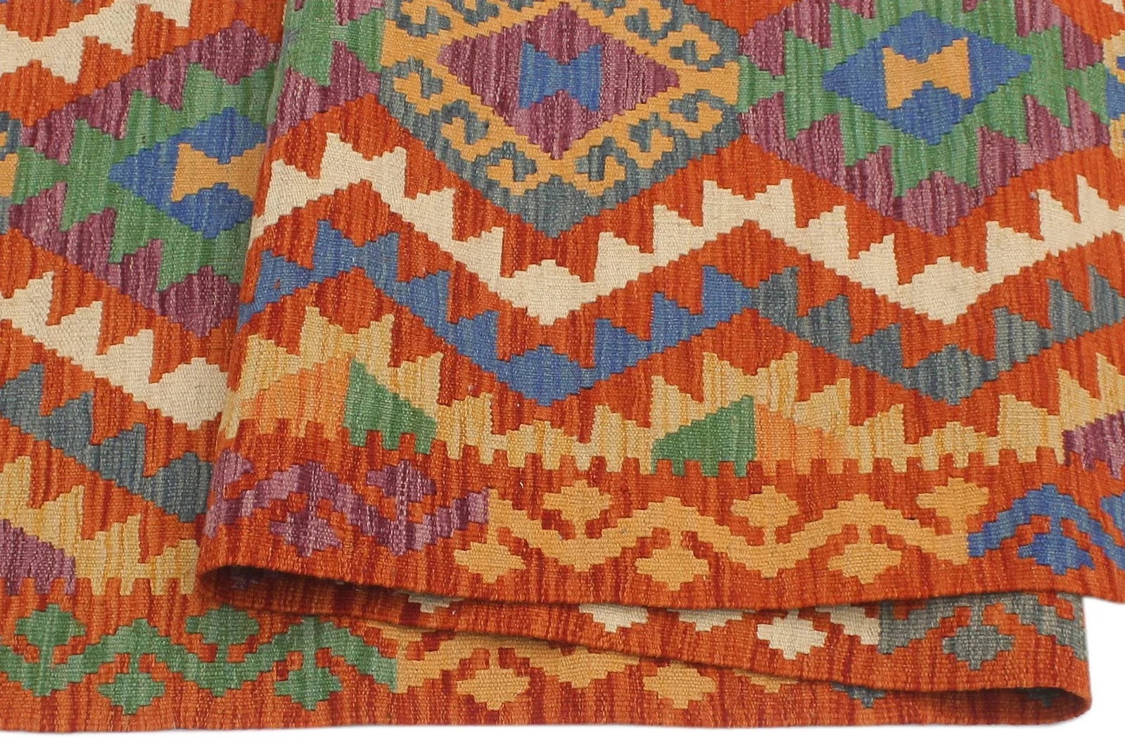 Tribal Kilim Rust Blue Hand Woven Rug - 2'6" X 9'6" - 7
