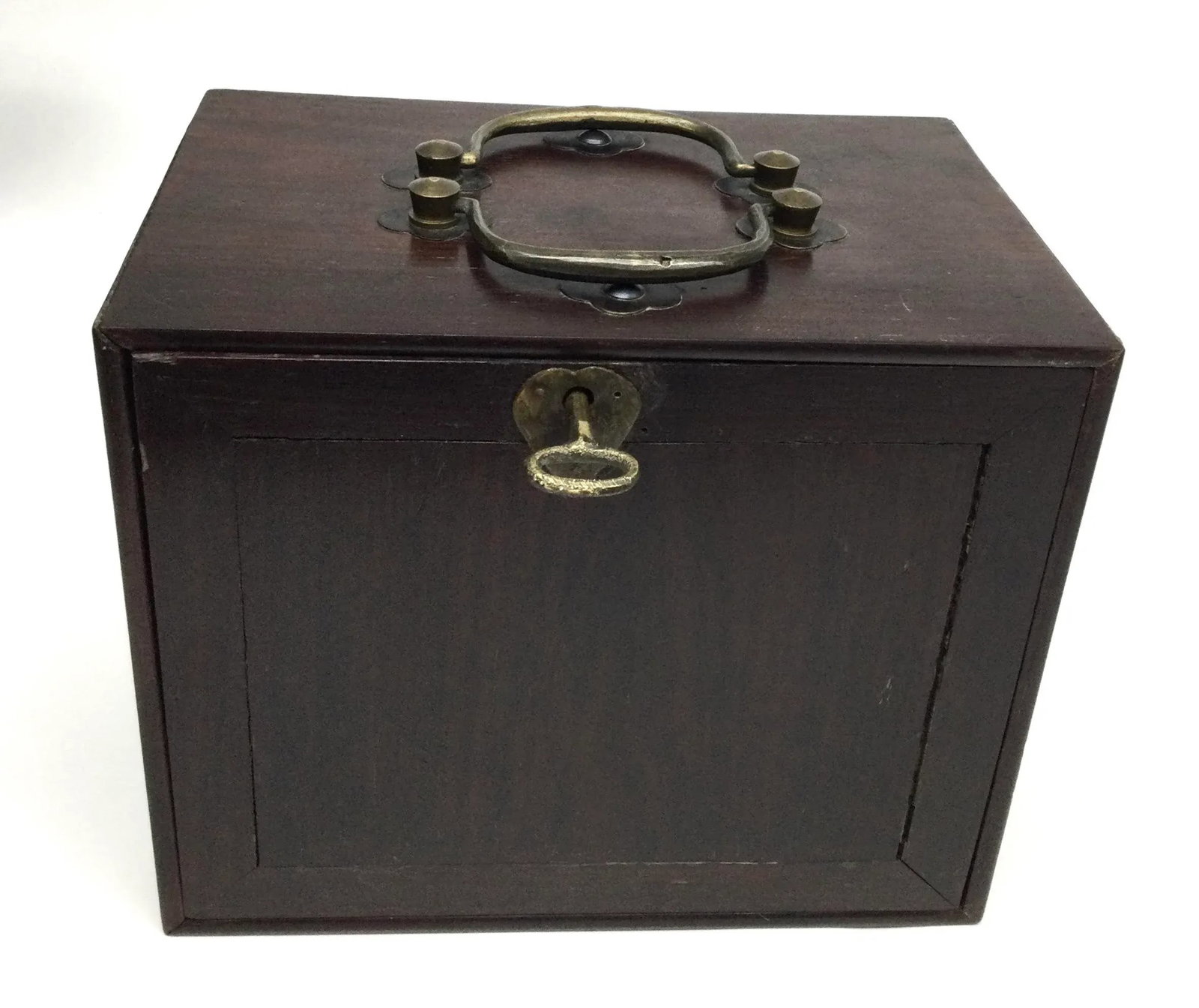 Antique Asian Rosewood Brass Locking Moneybox - 2