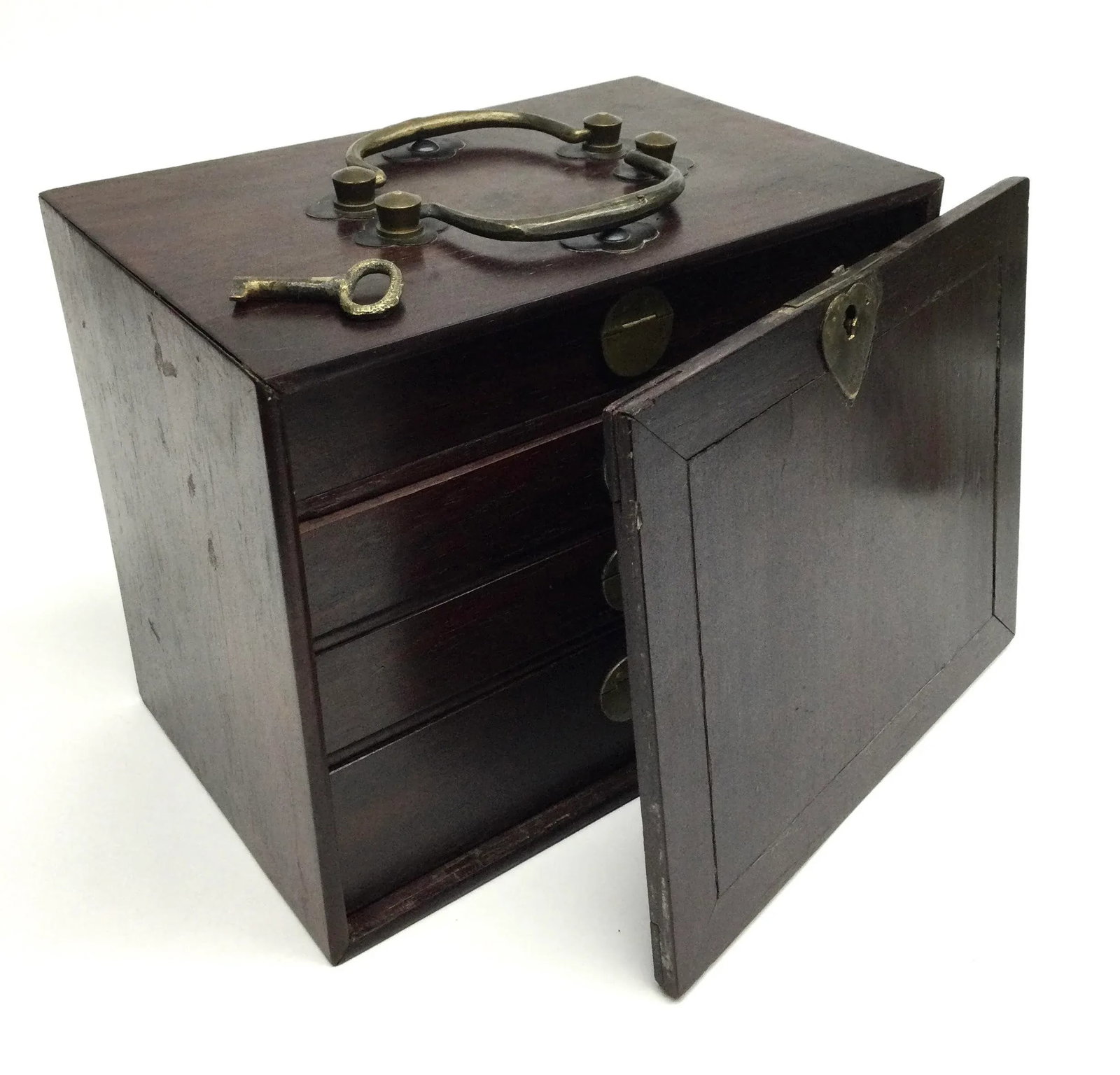 Antique Asian Rosewood Brass Locking Moneybox - 4